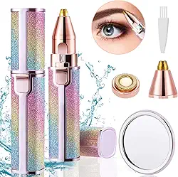 LEWONO Removedor de pelos faciais para mulheres, aparador de sobrancelhas portátil 2 em 1, kit depilador de aparador recarregável, removedor de pelos indolor para sobrancelhas, lábios, facial com luz