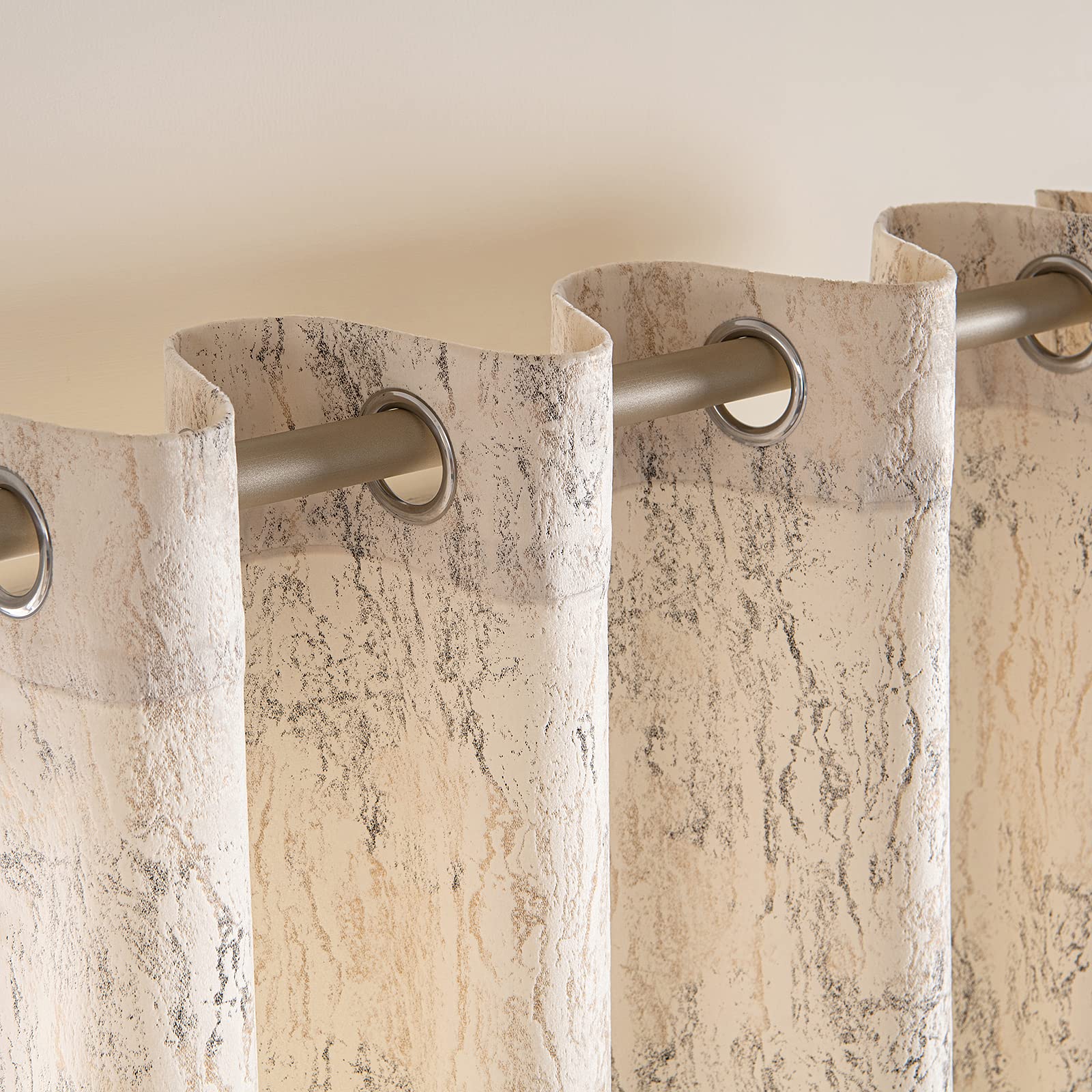 MIULEE Creamy White and Gold Velvet Curtains 96 Inches Long Soft Luxury Metallic Bedroom Living Room Curtain Elegant Glitter Gold Foil Print Room Dark Thermal Insulated Grommet Window Drapes, 2 Panels