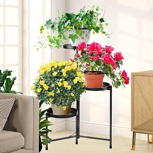 ZRTPZF Soporte de metal para plantas soporte de 3 niveles y 3 macetas de flores soportes negros para plantas de interior múltiples soporte de