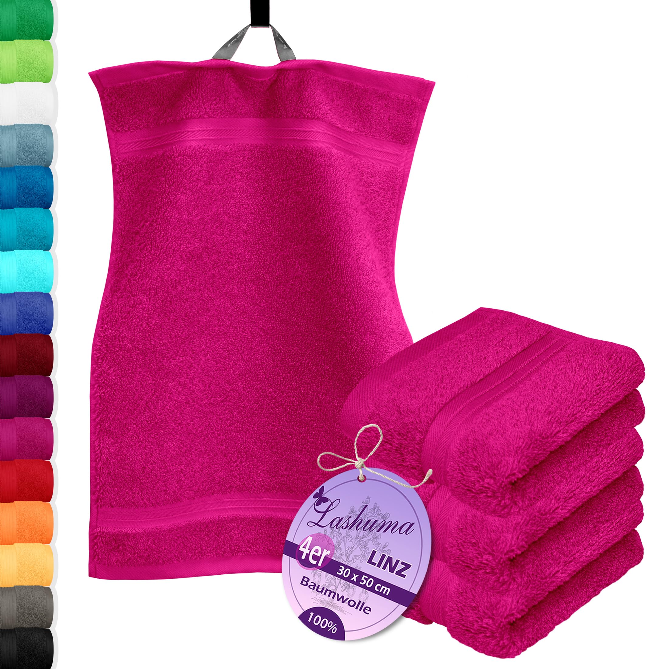 Lashuma 4X Gästehandtuch weich 30x50, Linz Handtücher Set flauschig, Händehandtücher Purpur
