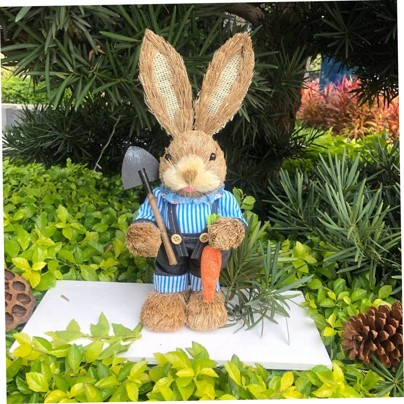 Zerodeko 2pezzi Decorazioni Pasquali Statue Di Conigli Paglia Intrecciata Figurine Di Coniglio Per Giardino e Casa Regali Di Pasqua Per Ambienti Rurali Rabbit Ornament
