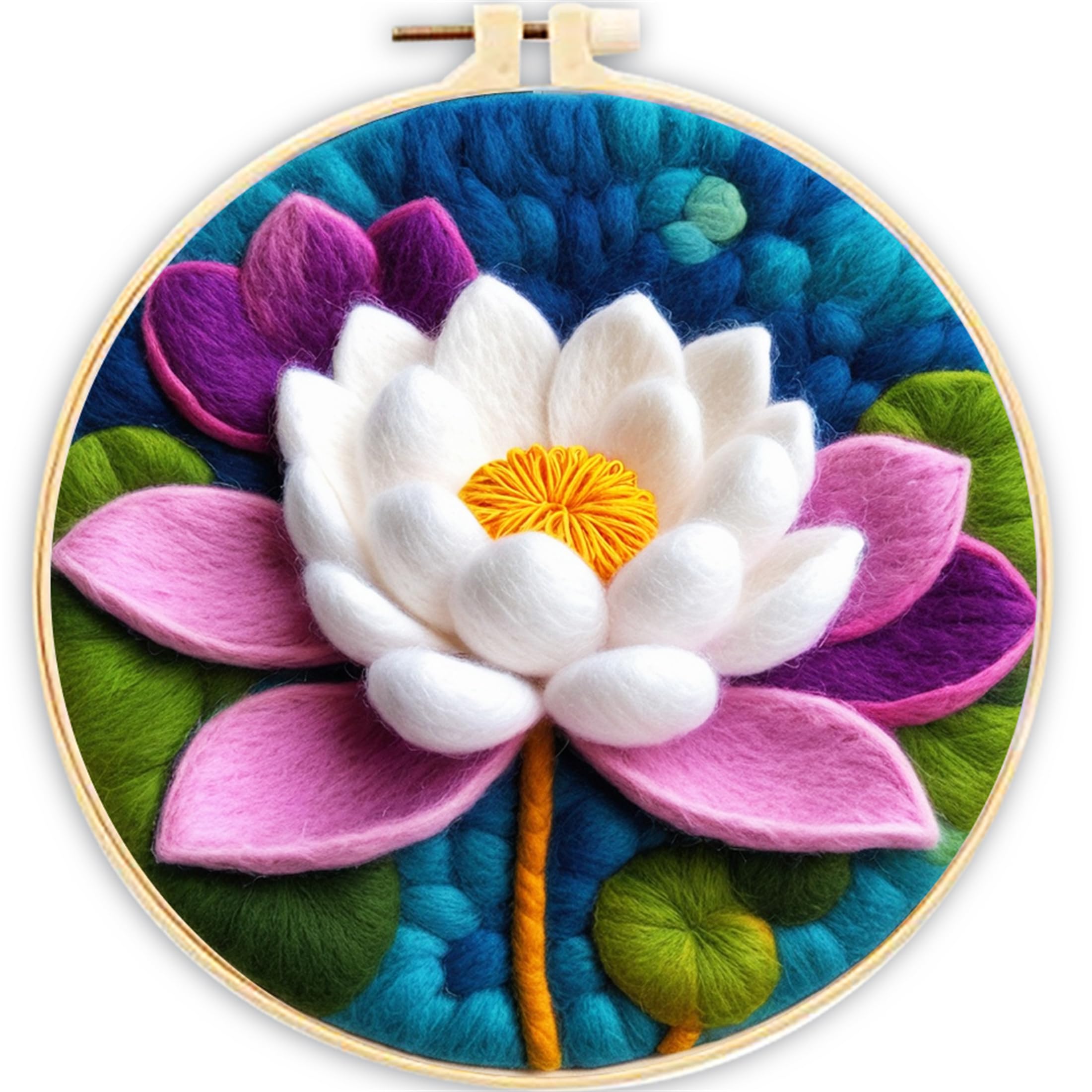 SARBUTER Needle Felting Kits, DIY Wool Felt Starer Needle Felting Embroidery Kits for Beginners ，Suitable for Giftware Home Decoration (Blooming Lotus Flower)