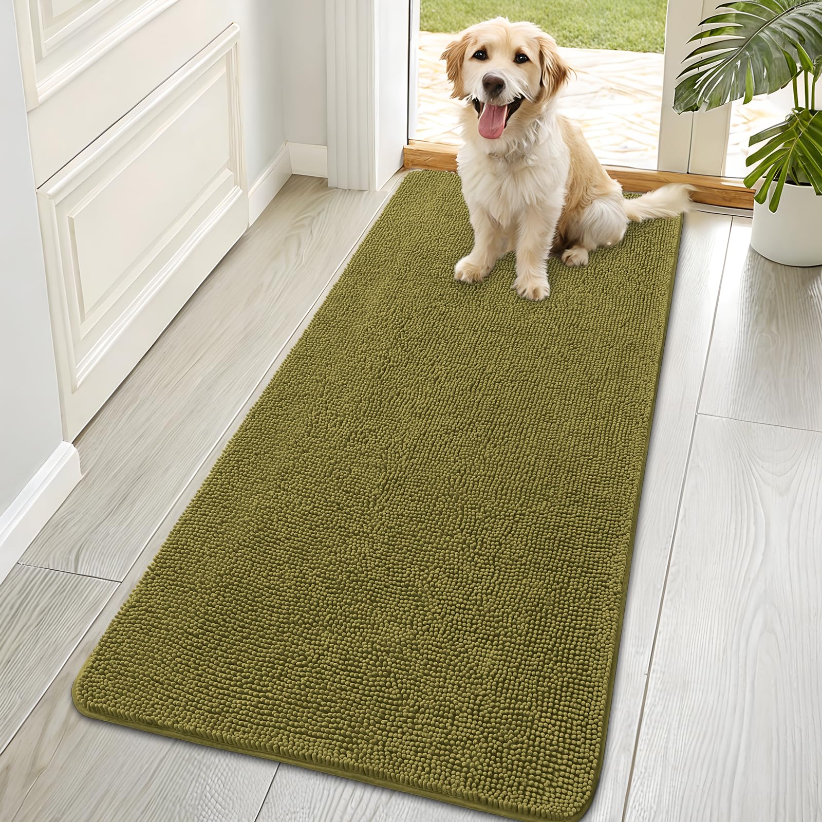 OLANLY Dog Door Mat for Muddy Paws 70x35, Super Absorbent Chenille Mud Mat