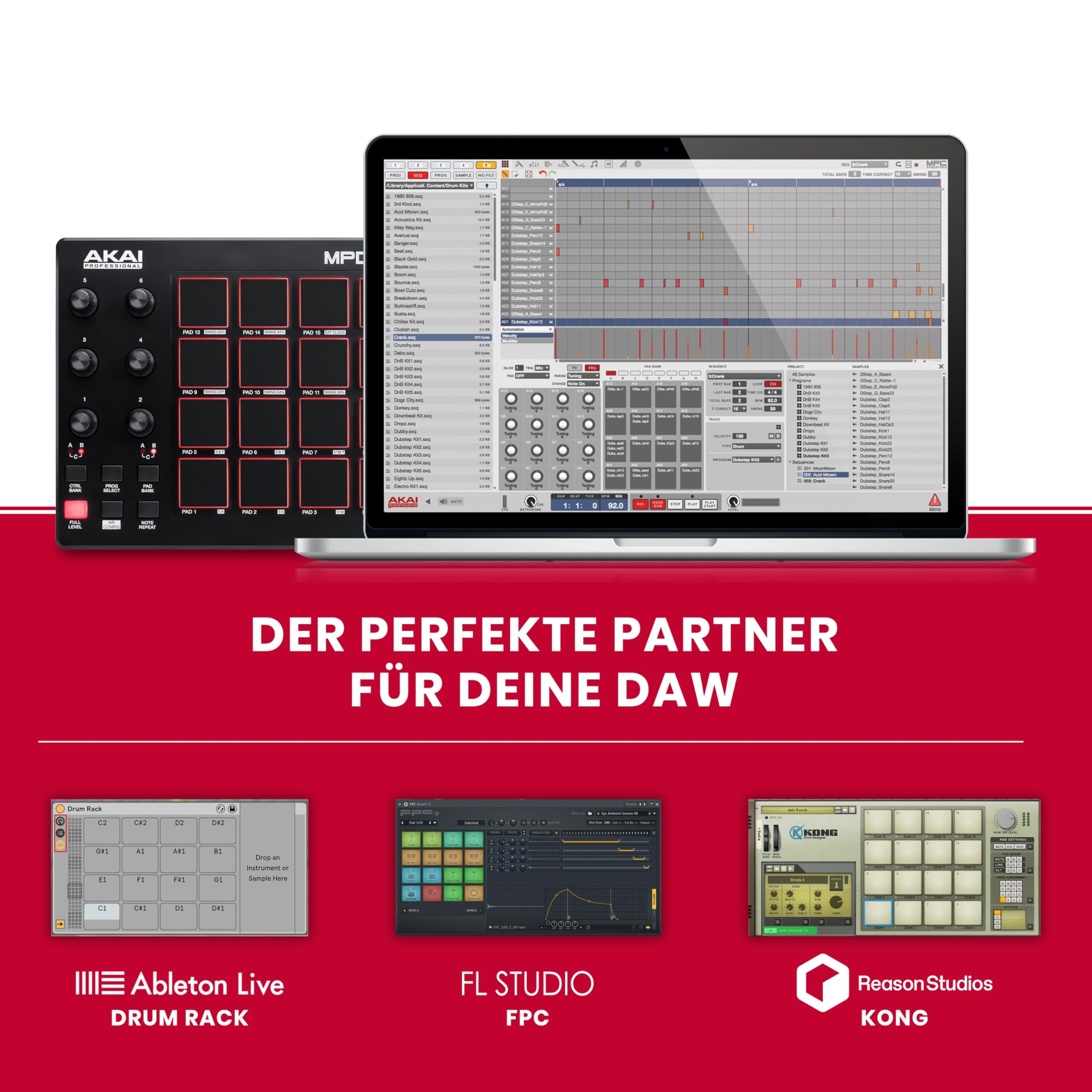 Akai Professional MPD218 - MIDI Pad Controller, Drum Pad Machine, Beat Maker mit 16 Pads, Zuweisbaren Reglern, Produktionssoftware Inklusive