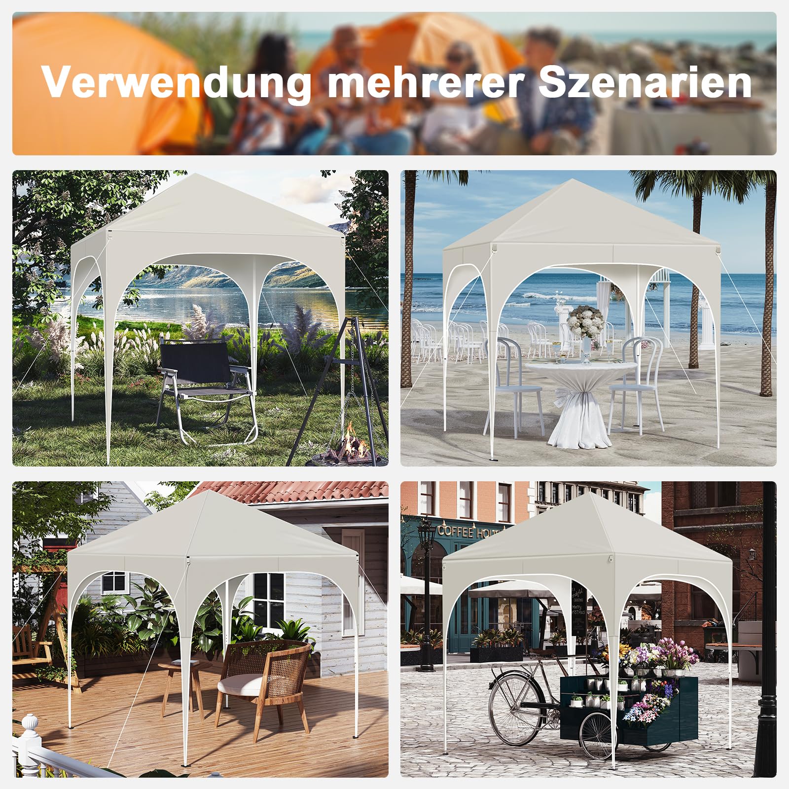 WOLTU Faltpavillon 2x2m Pop up mit 4 abnehmbaren Wänden Pavillon Beige | UPF 50+ UV Schutz, wasserdicht, höhenverstellbar, windstabil, Metallgestell, Strand