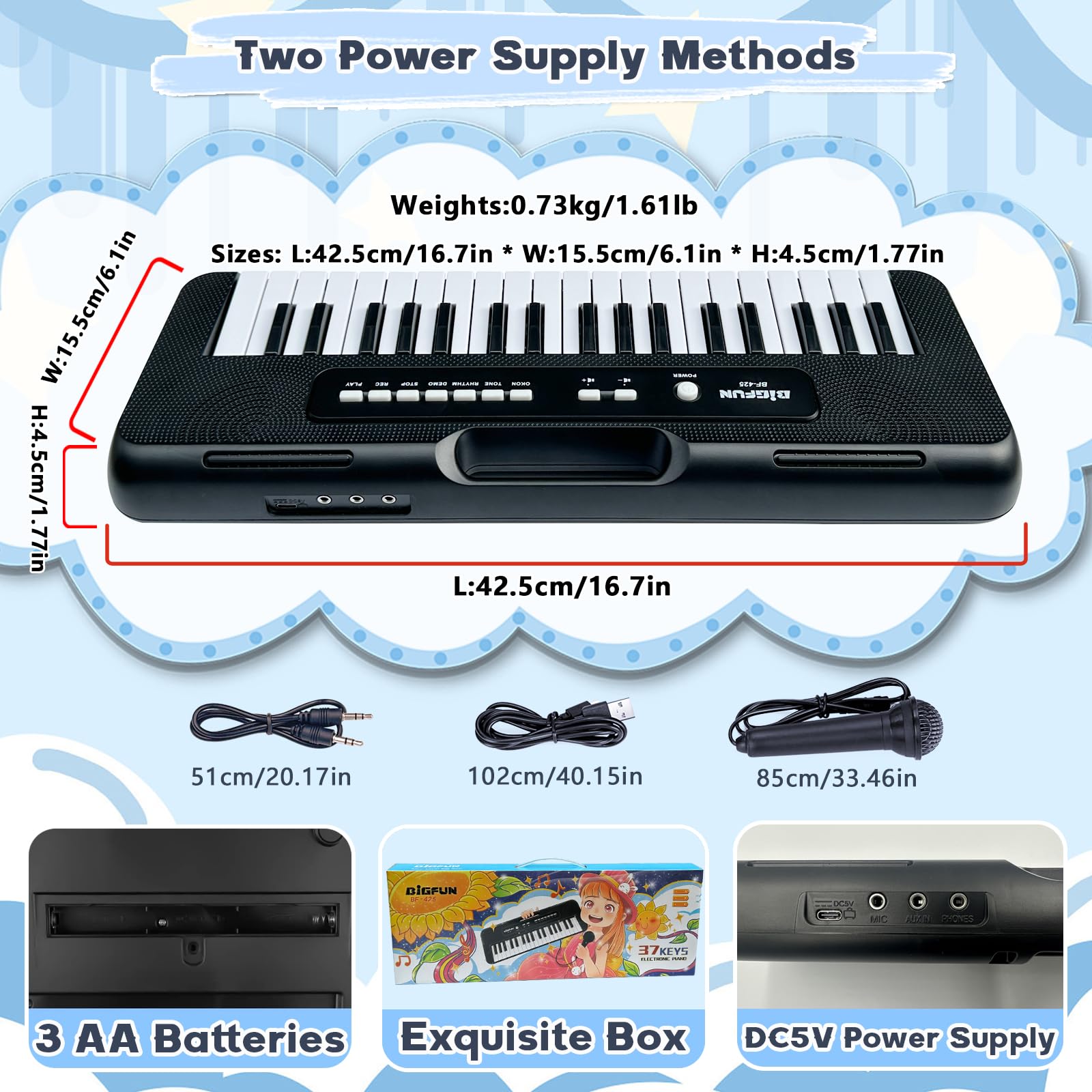 Piano de 37 teclas para niños de 3 a 6 años, teclado de piano para niños con micrófono, portátil para principiantes, piano musical para aprendizaje, juguetes educativos de regalo de Navidad 3