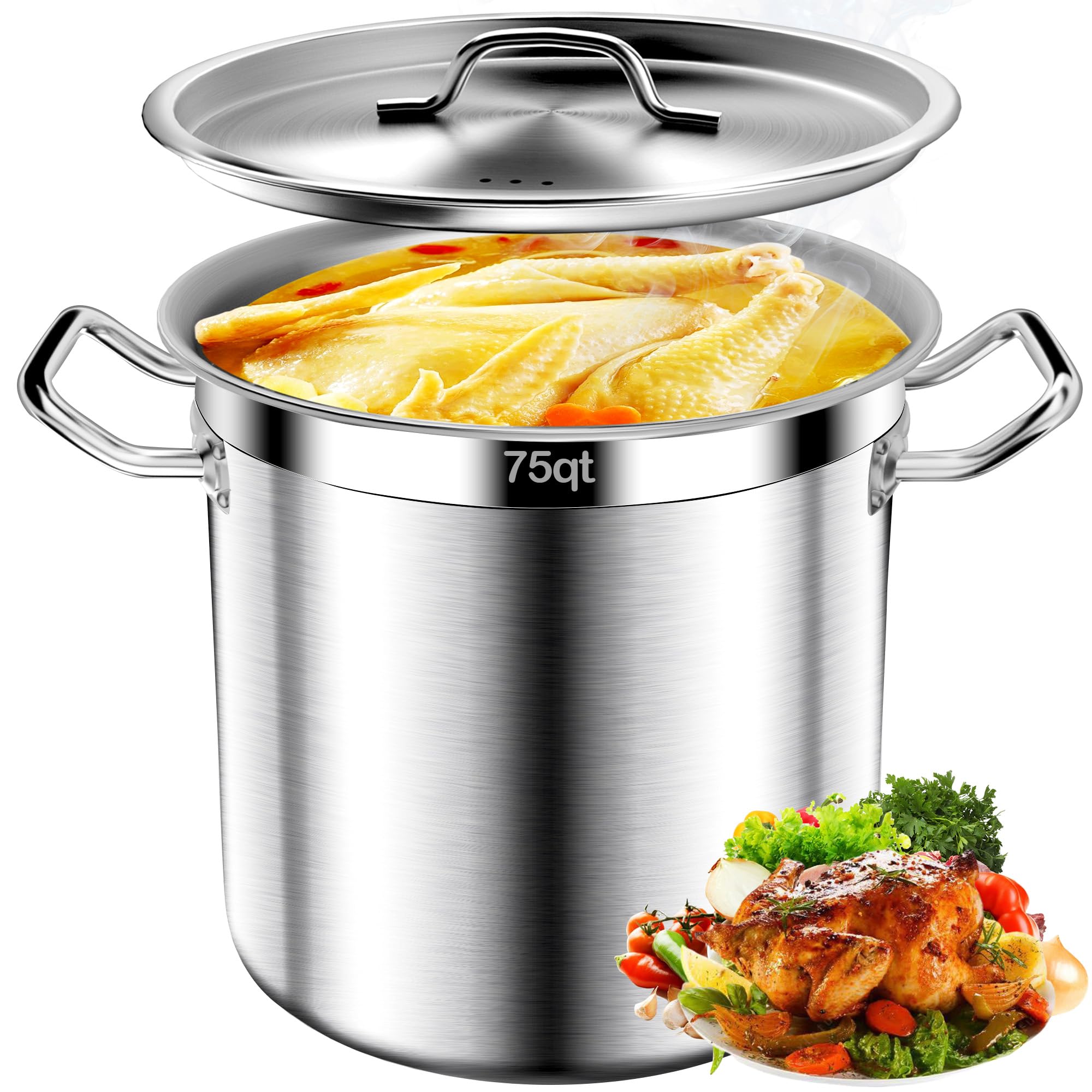 AUFETQ Commercial Grade Large Stock Pot - 75 QT Soup Pot