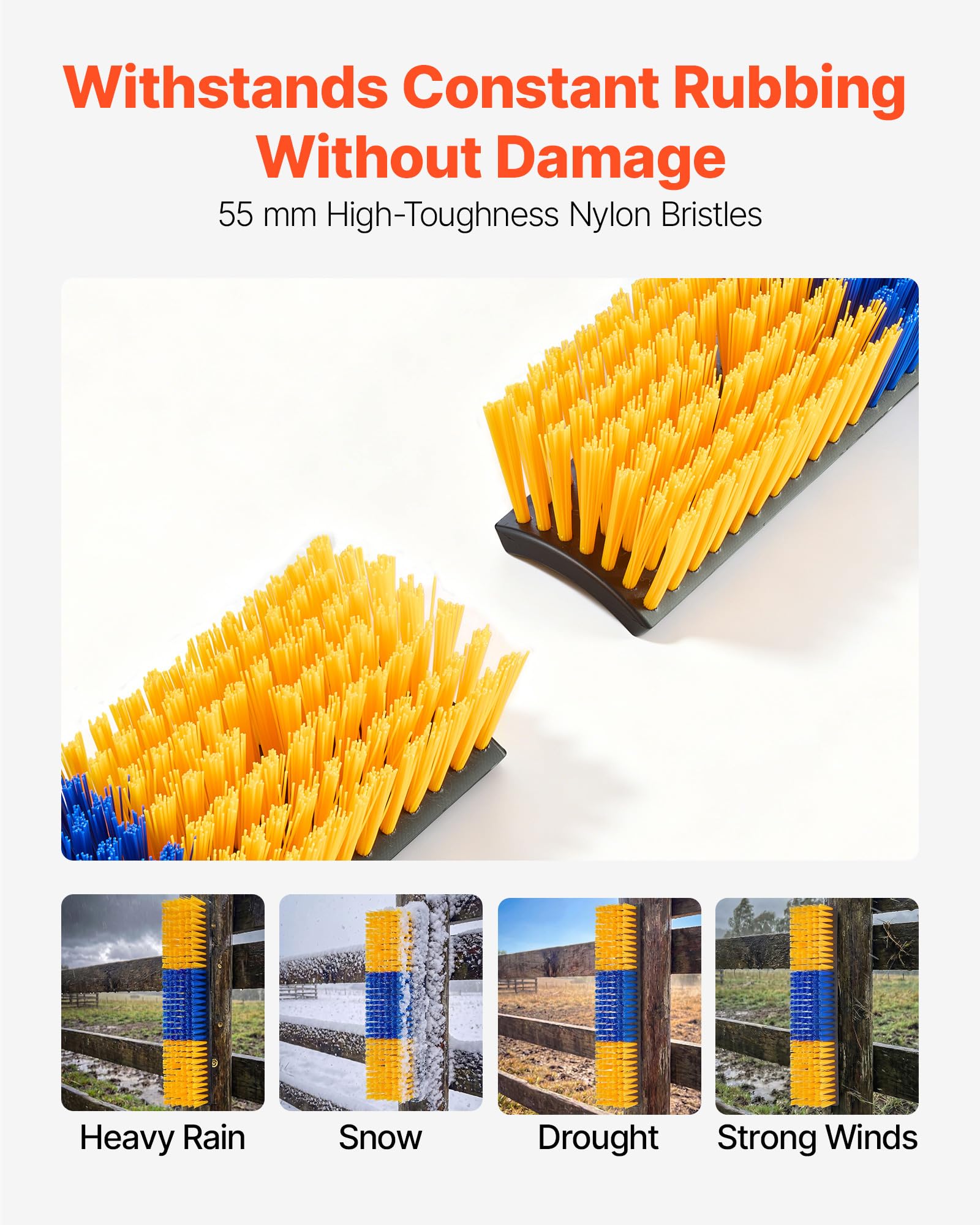 VEVOR Spazzola per Bestiame 4 Pezzi, Perno Grattapelo con 16 Viti 430 x 100 mm, Colore Giallo e Blu, per Alleviamento Prurito in Autonomia Massaggio e Toelettatura per Cavalli Asini Bovini e Suini