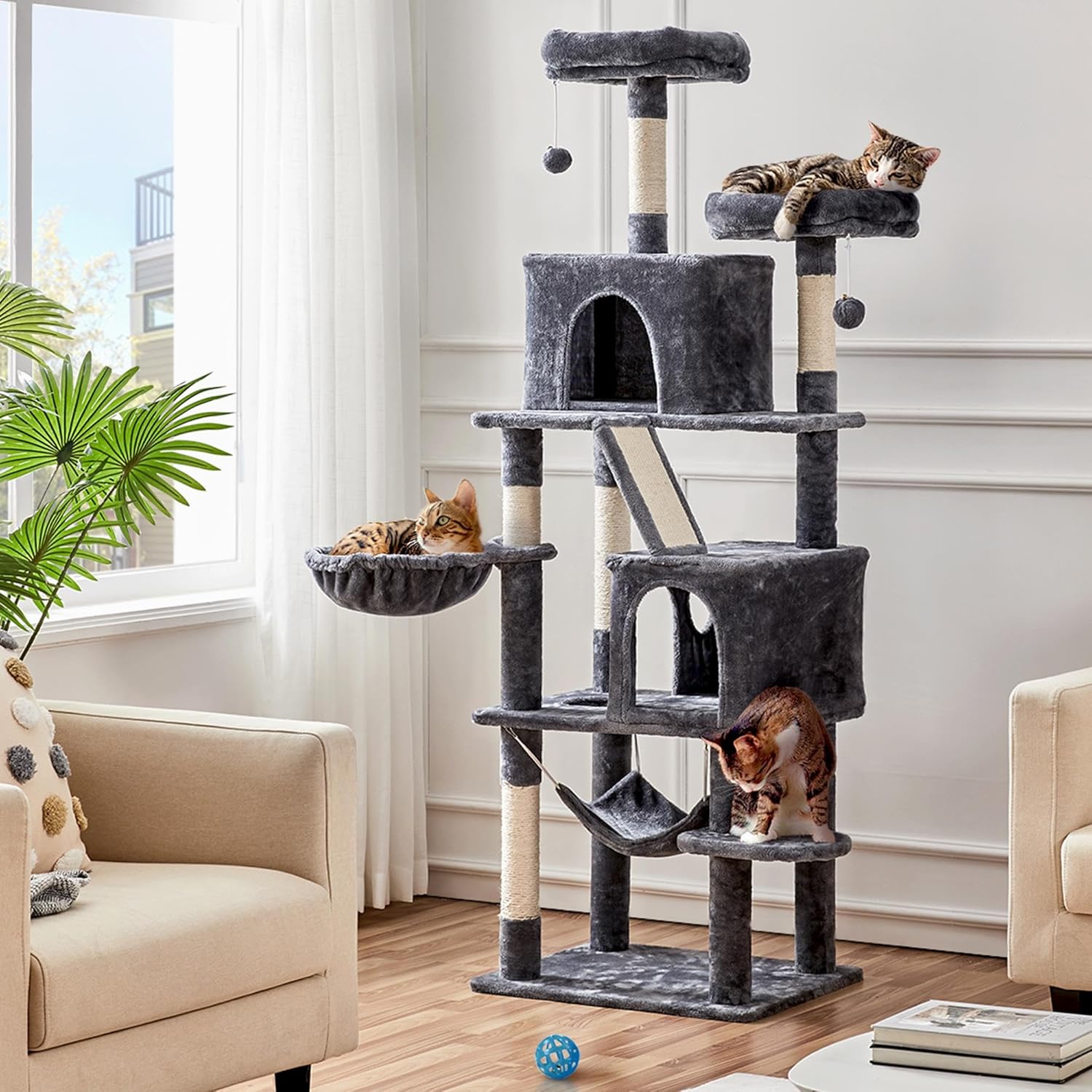 review Topeakmart 71.5in Cat Tree Large Cat Tower for Indoor Cats, Multi-Level Cat Furniture w/Condos, Perches, Basket, Hammock and Scratching Posts, Cat Kitten Pet Play House