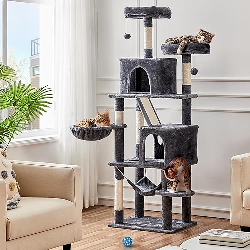 Miniatura 3 de Topeakmart Torre grande para gatos de 71.5 pulgadas para gatos de interior, muebles para gatos de varios niveles con condominios, perchas, canasta,