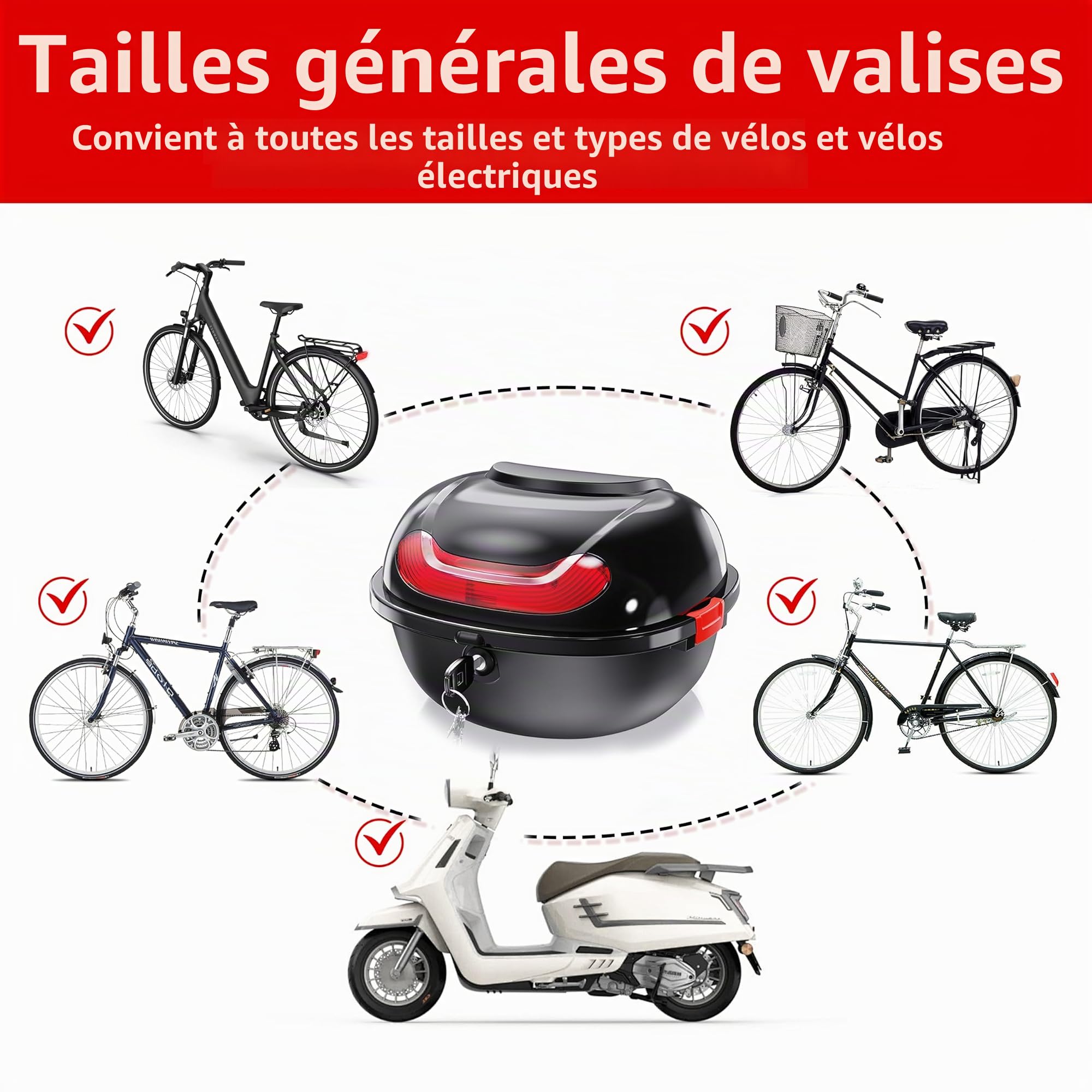 Mihoho Mallette de Vélo Universelle pour Tous les Porte-Bagages, Boîte Étanche et Verrouillable pour Casque, Moto et Scooter (Noir)