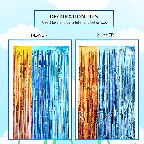 Miniatura 8 de LOLStar Cortinas de flecos de papel de aluminio para perro, suministros de fiesta de cumpleaños de perro azul, 2 paquetes de 3.3 x 6.6 pies, naranja