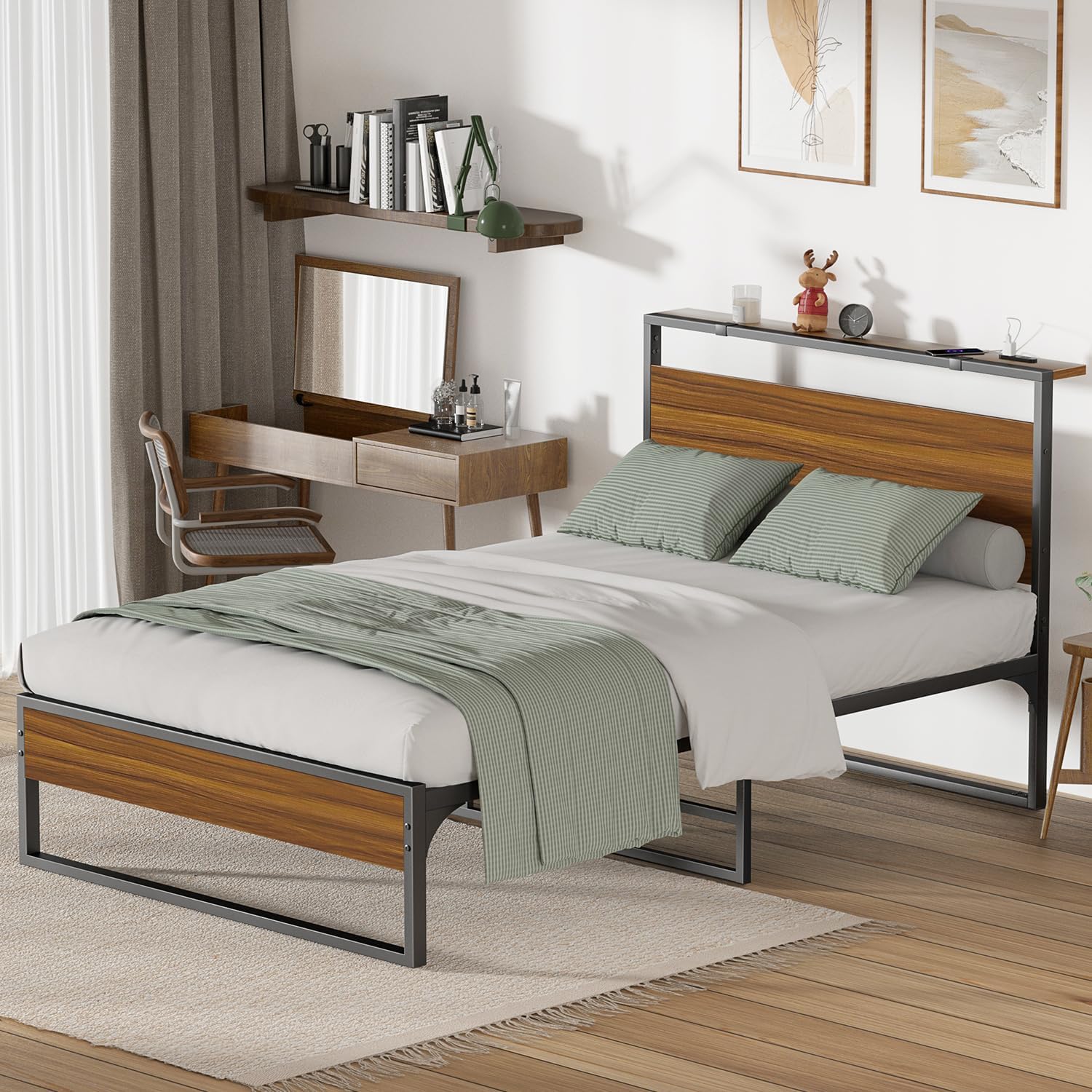 Amazon｜PRTONE ベッドフレーム セミダブル ベッド 収納付き 2口コンセント セミダブルベッド 頑丈耐久通気 パイプベッド