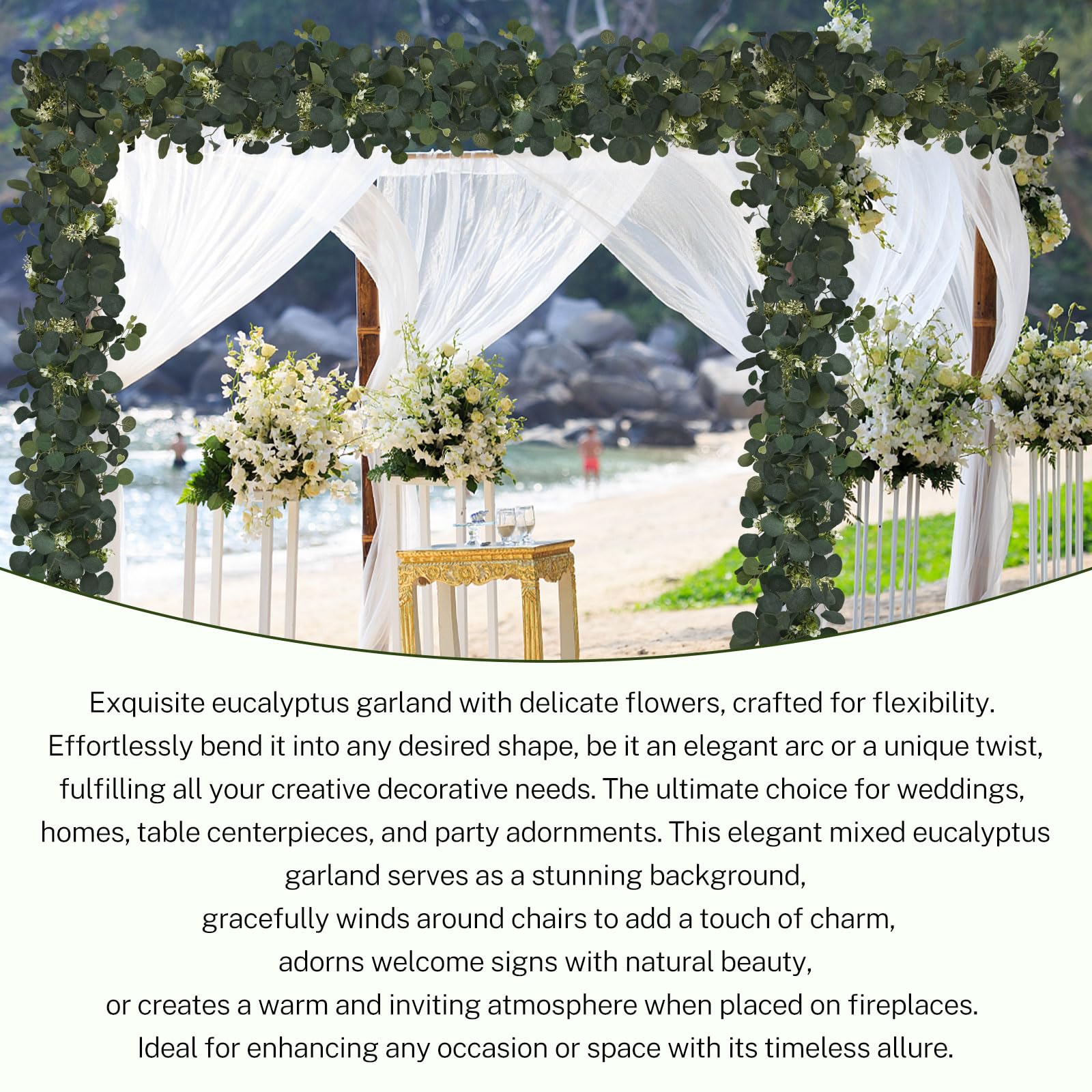 Eukalyptus-Girlande, grüne Girlande mit Blumen, künstliche grüne Reben für Tafelaufsätze, Hochzeit, Party, Tischläufer, Zimmer, Heimdekoration, 4 Stück