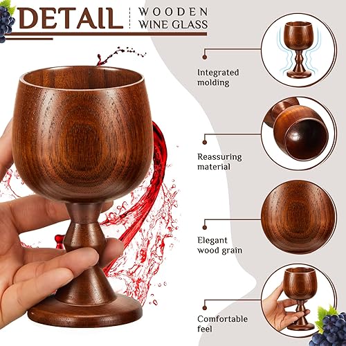 Miniatura 3 de Tessco Copas de vino de madera de azufaifo vintage, 4 unidades, copa medieval de madera, cáliz de madera, vaso de agua para accesorios de cocina,