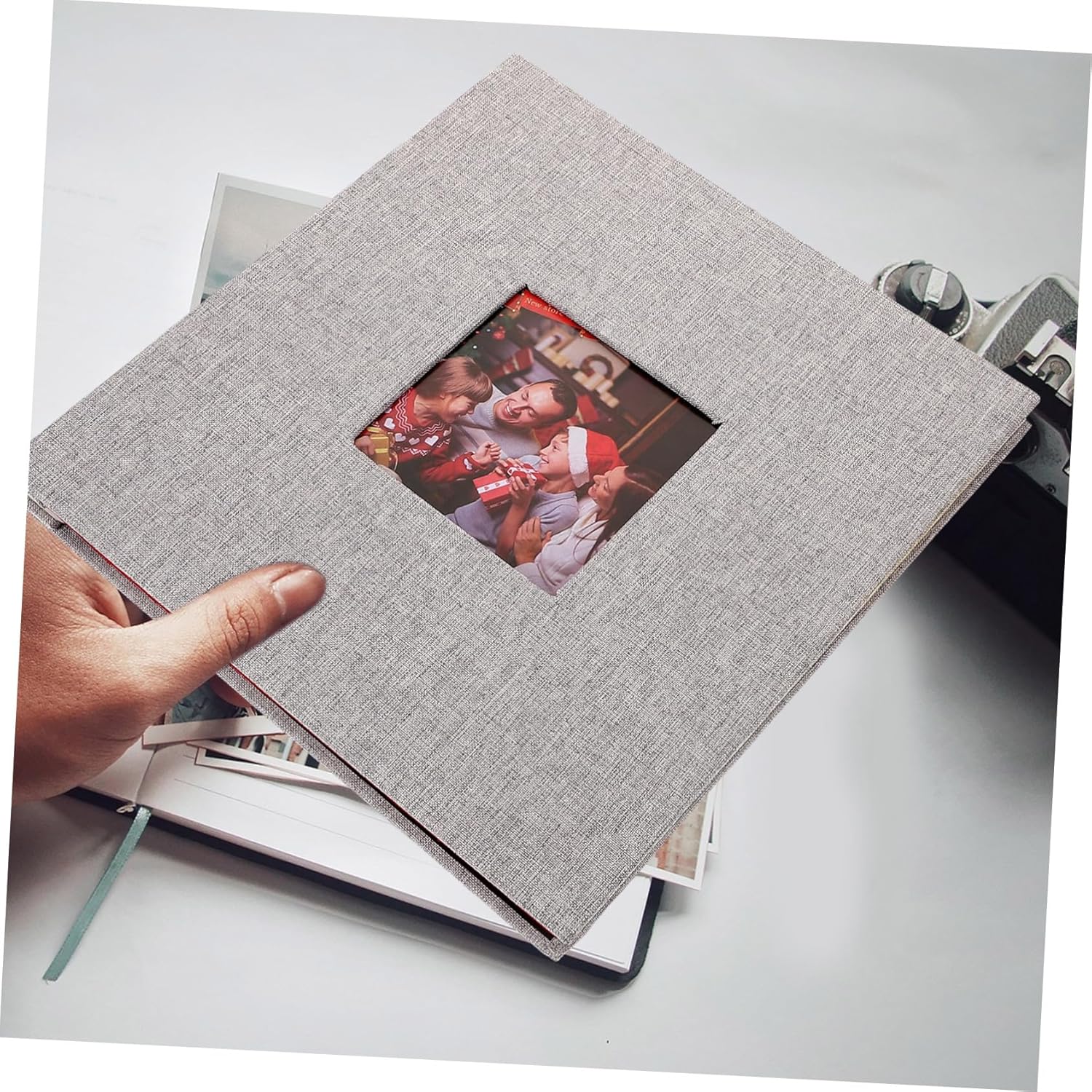 1set Diy Window Photo Album with Adhesive Pages Grey Cover Portable Scrapbooking Album for Collecting Memories Friends and Family
