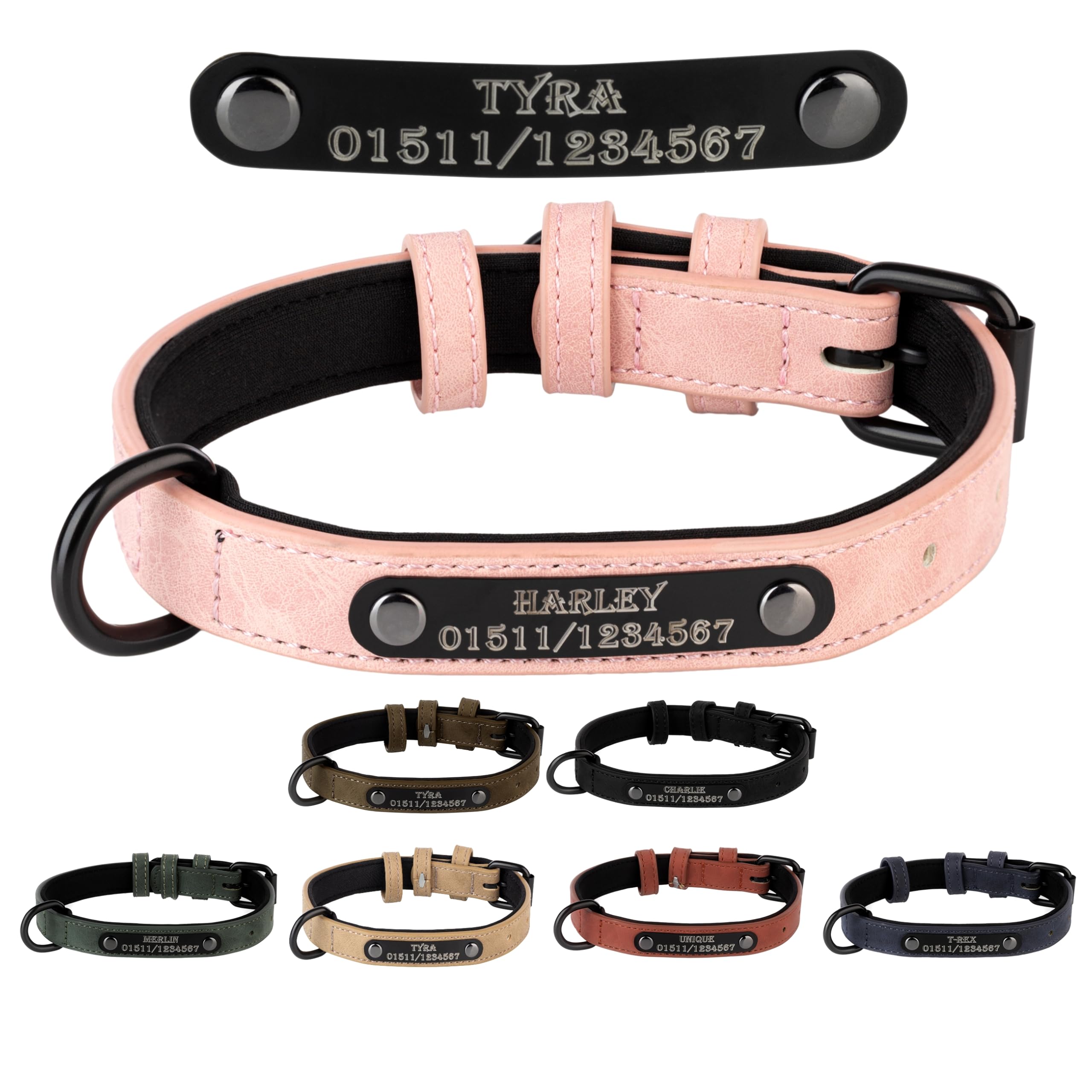 Jacks O Be Dog Collar Name Engraving Personalised Pet Dog Cat Leather (Pink, XL)