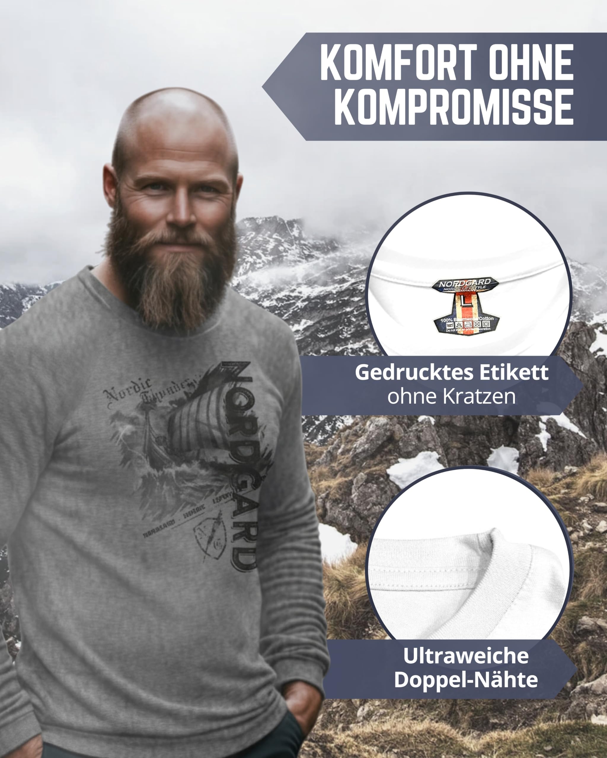 NORDGARD Viking Sweatshirt Torden I Pulli aus 80% Baumwolle & 20% Polyester I Wikinger-Sweater mit Brustdruck I Ideal für Freizeit & Sport I Oeko-TEX Zertifiziert
