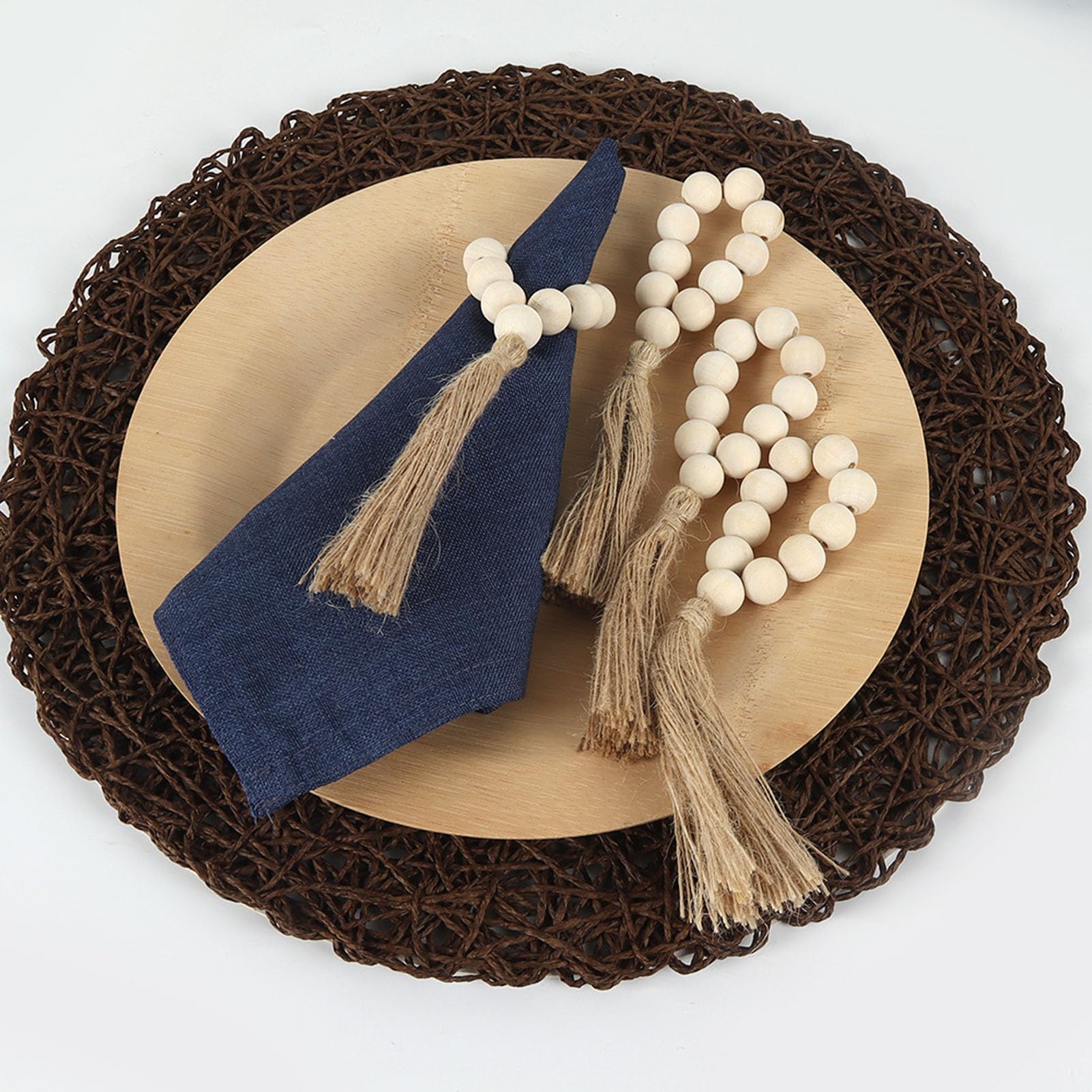 24 portatovaglioli fatti a mano in legno naturale con perline per matrimoni, feste, casa, hotel, tavolo, decorazione per la cena