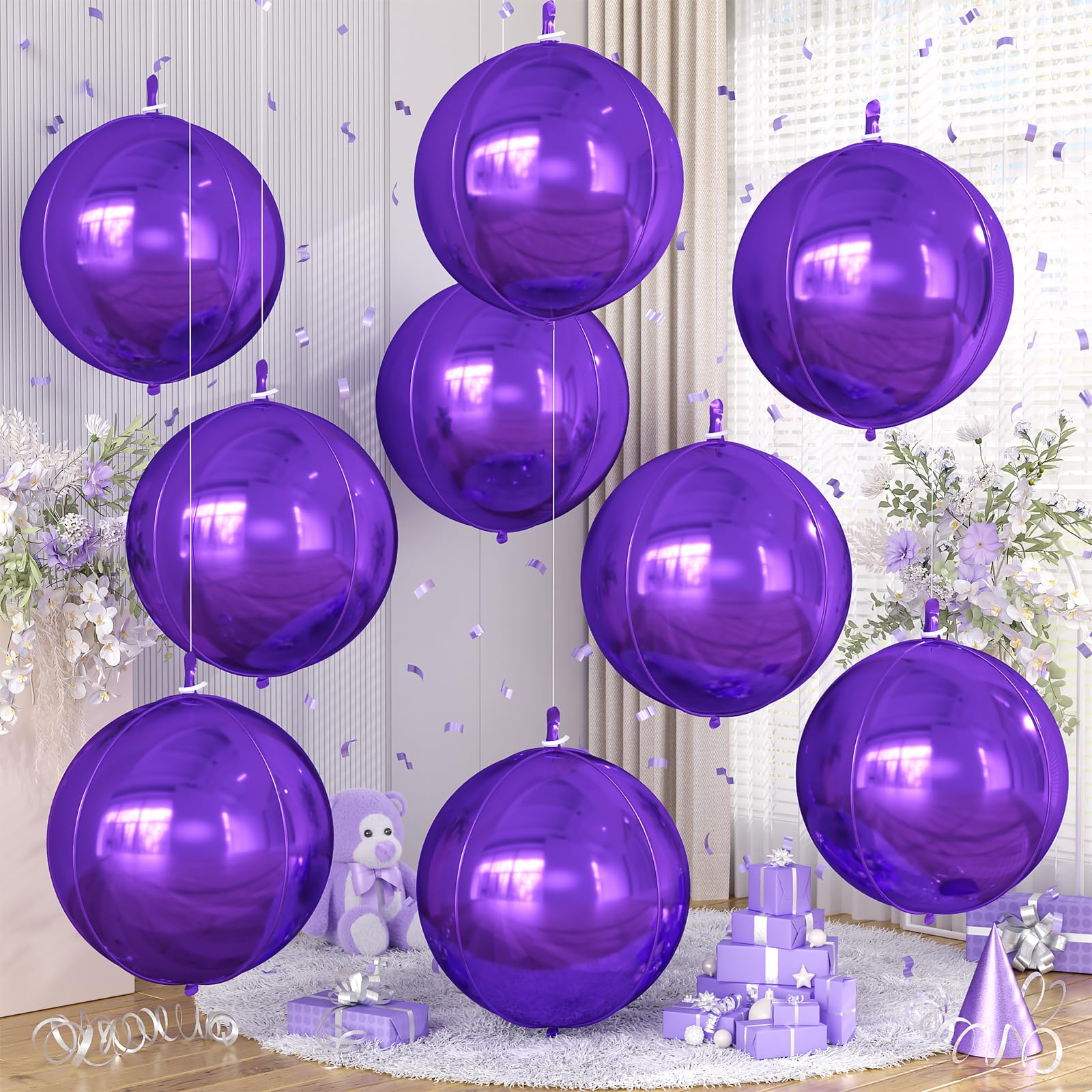 9 Pcs Purple Round Foil Balloons,22 Inch Dark Purple Round Balloons