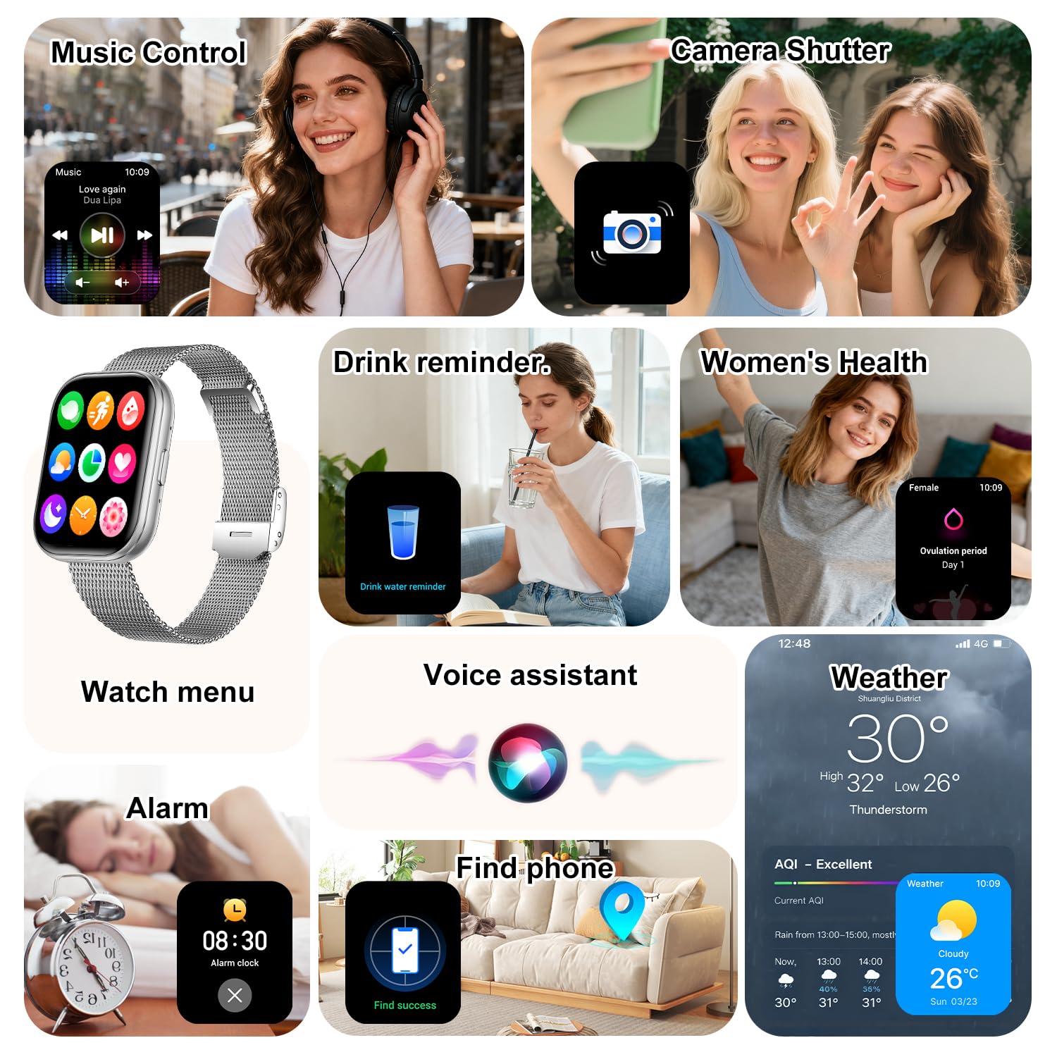 Orologio intelligente da donna per rispondere e effettuare chiamate, fitness tracker HD da 4,45 cm con oltre 120 modalità sportive, monitoraggio del sonno, frequenza cardiaca SpO2