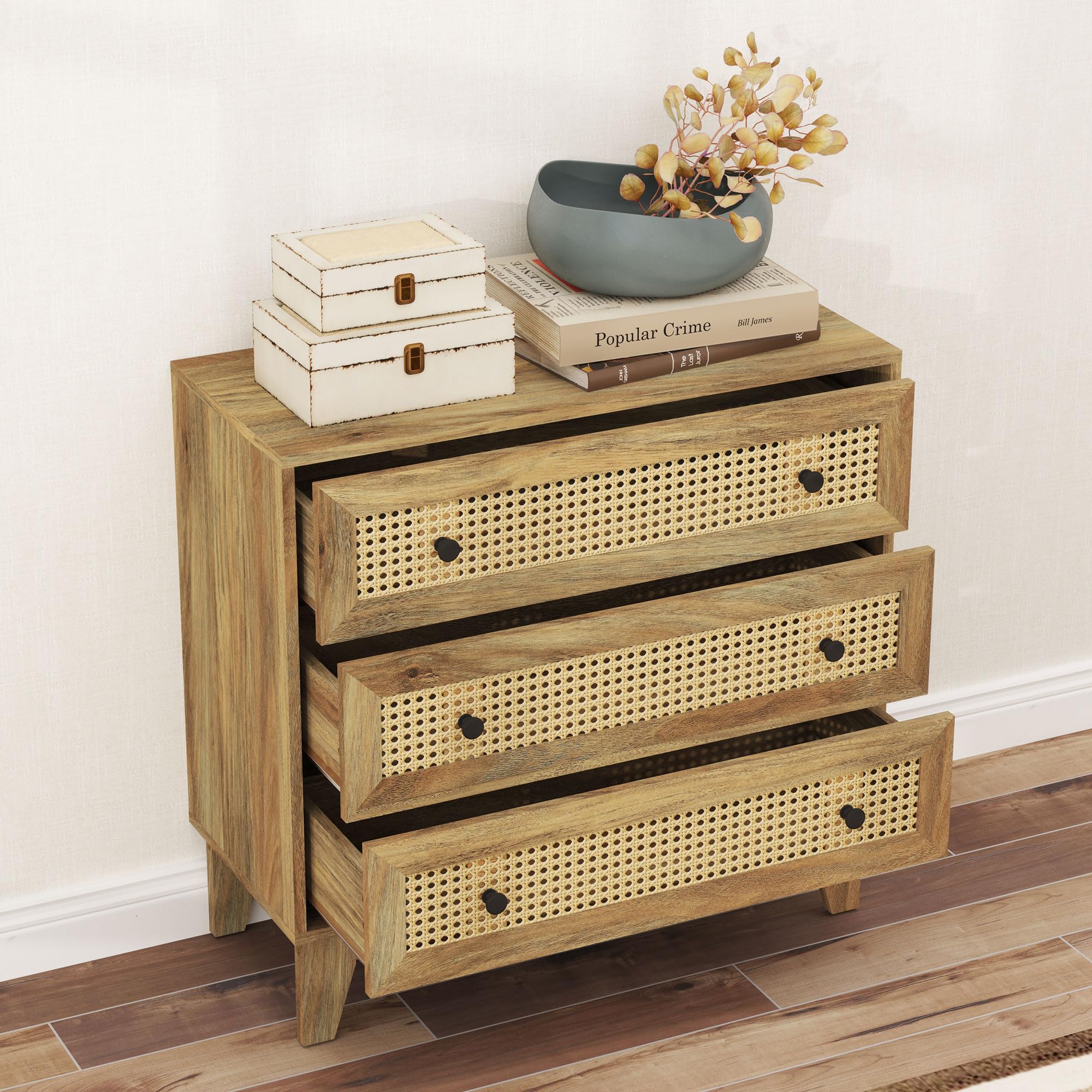 HOMCOM Cassettiera 3 cassetti 80x35x76cm Effetto legno chiaro