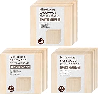 36 Pack Basswood Sheets 1/8 inch,12"x12"x1/8" Plywood Sheets,3mm Basswood for Laser Cutting,Laser Engraving Blanks,Thin Natural Unfinished Wood for Crafts,Wood Burning,Scroll Saw Cutting