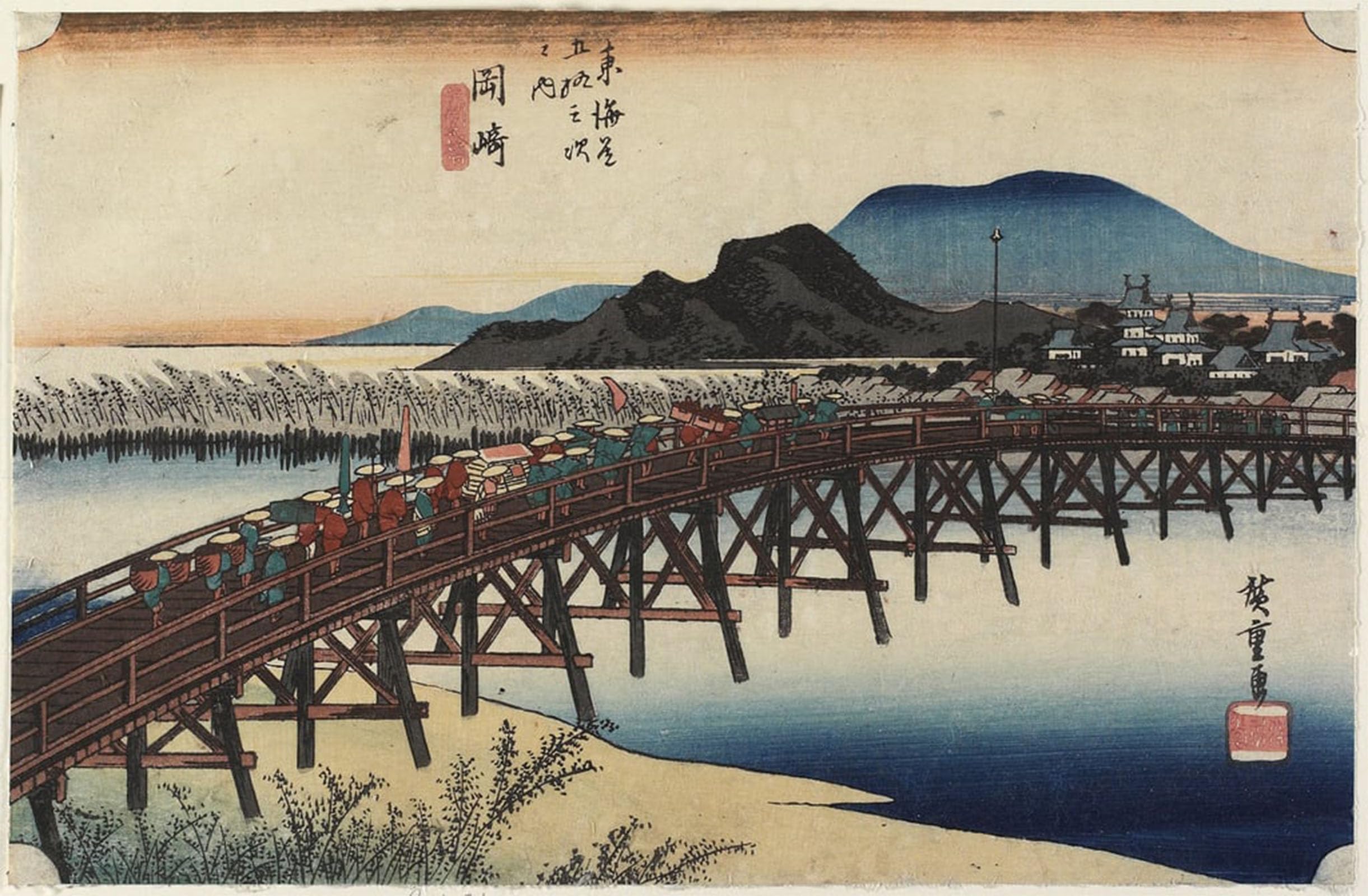 Serendipitp No Frame Vintage Wall Art Canvas Nordic Poster Canvas Print Picture Yahagi Bridge Okazaki By Utagawa Hiroshige Wall Art Poster For Home Decor 60X90cm