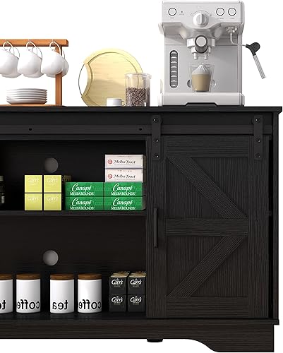 Miniatura 7 de Panana Gabinete de bar con 2 puertas correderas estilo granero, gabinete de almacenamiento para casa de campo, soporte de TV (negro)