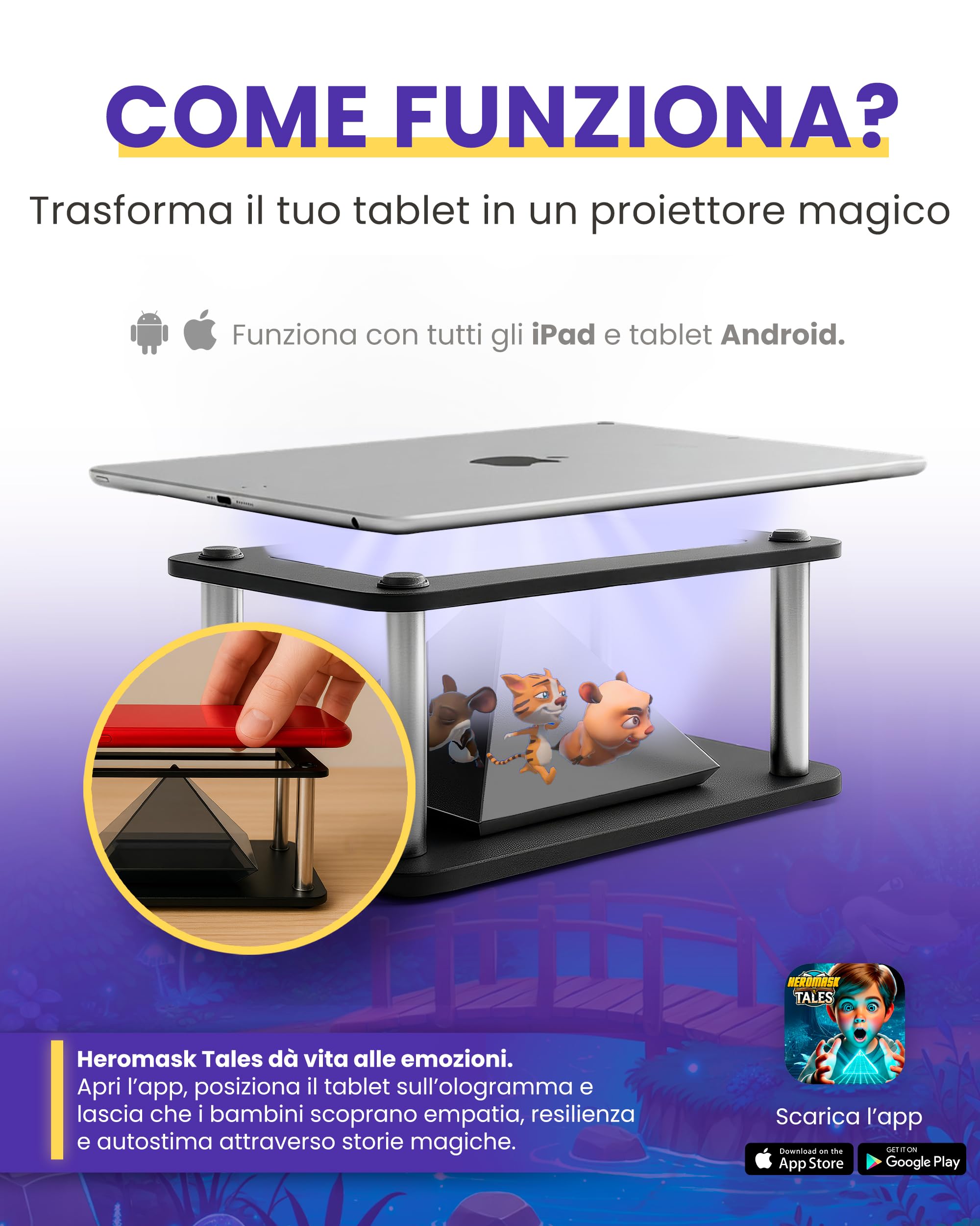 Heromask Tales PRO Giant Version – Un narratore 3D all'Interno di Una Piramide [4–10 Anni] | Un Regalo educativo Che insegna valori - Compatibile con Qualsiasi Tablet!