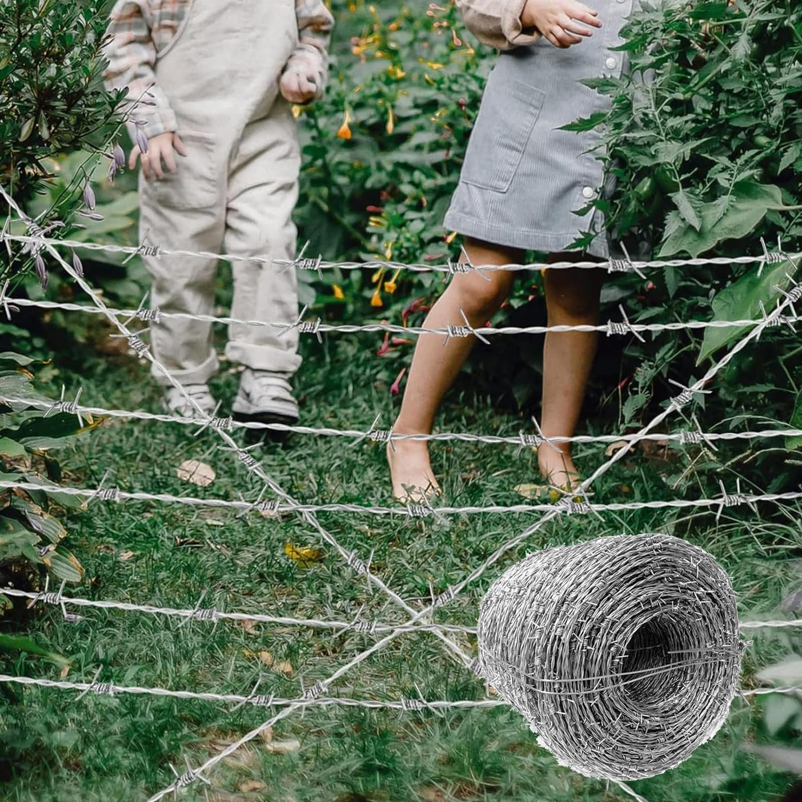 Rollo de Alambre de púas galvanizado - Alambre Resistente de 2,3 mm para cercas de Ganado, Ideal para Uso en Exteriores, proyectos de Manualidades, protección de Jardines y para ahuyentar an