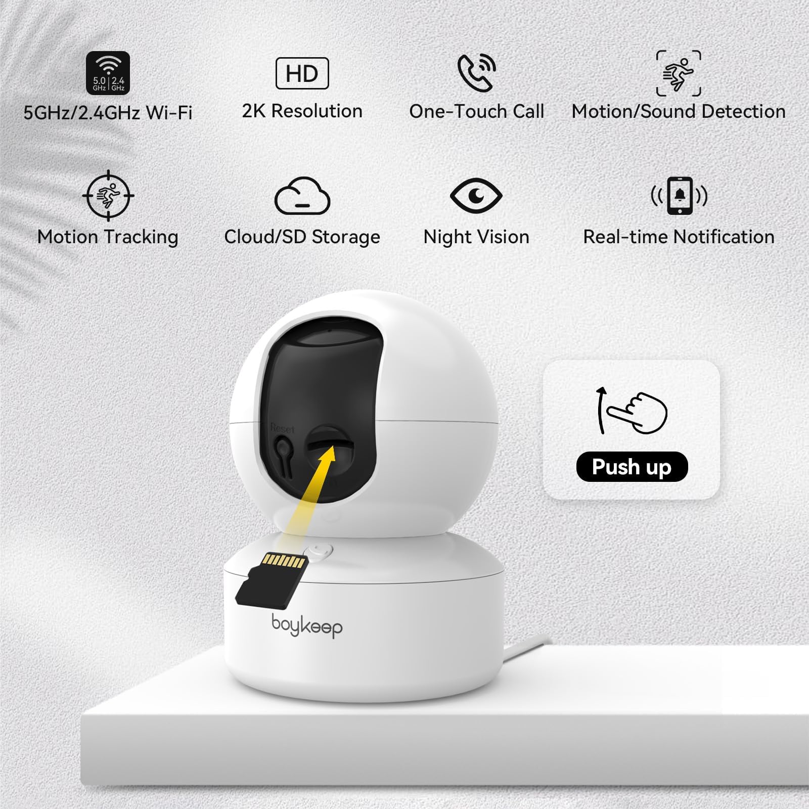 BoyKeep Caméra 2K pour Chien avec Application pour téléphone, détection de Mouvement et Suivi, Audio bidirectionnel, 5G/2,4 GHz, WiFi/Bluetooth 12 Secondes, Stockage en Nuage Gratuit, Version