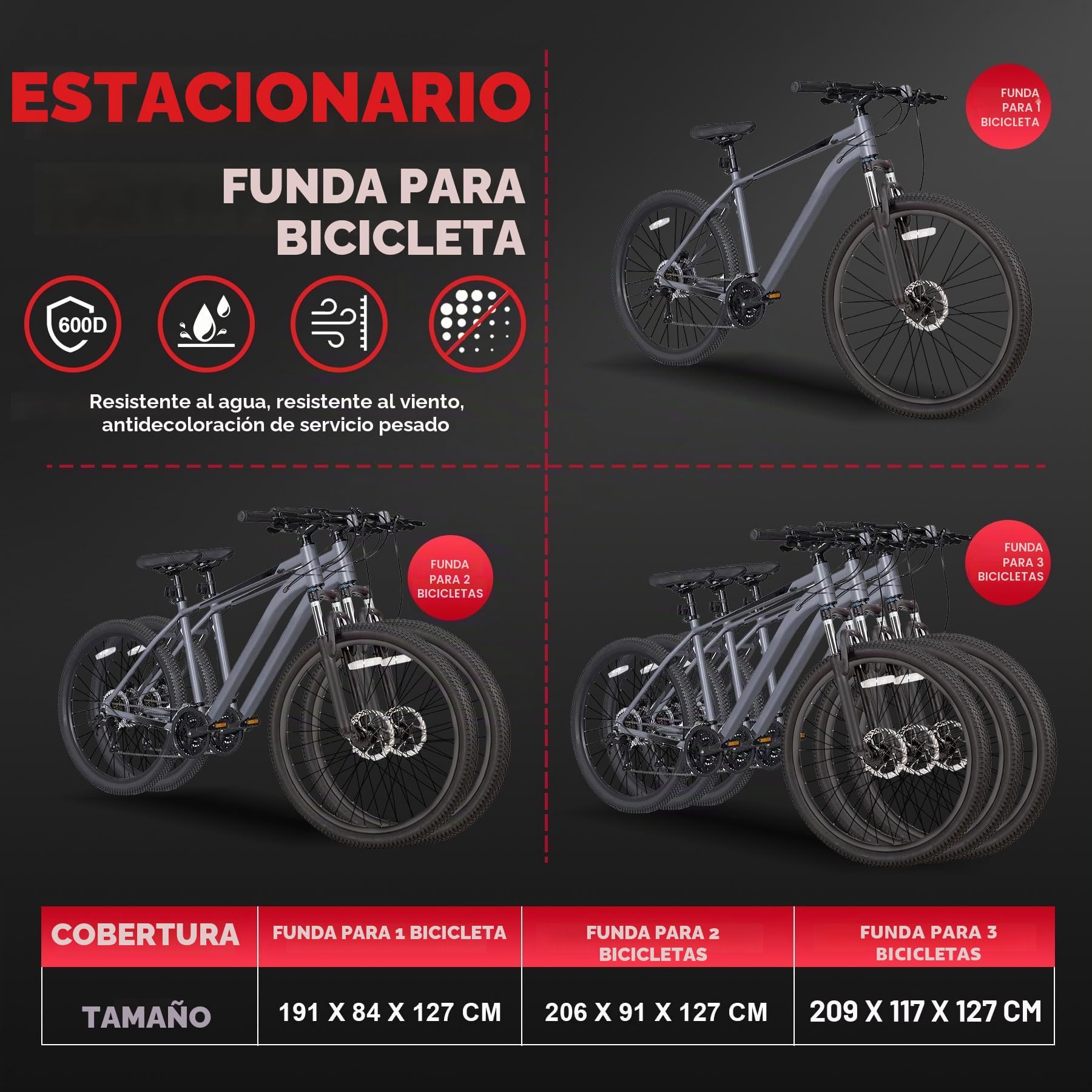 Zettum Funda de Bicicleta para 3 Bicicleta, Cubierta Protector para Bicicleta 602D Oxford Impermeable y Resistente Funda de Bicicleta con Hebillas Inteligentes Resistentes al Viento (Transparente)