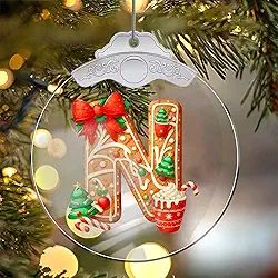 Enfeites de Natal para pendurar, decoração de férias em acrílico com letra N, decoração de interiores de carro, enfeite de árvore de Natal para pendurar artesanato colecionáveis para presente de festa