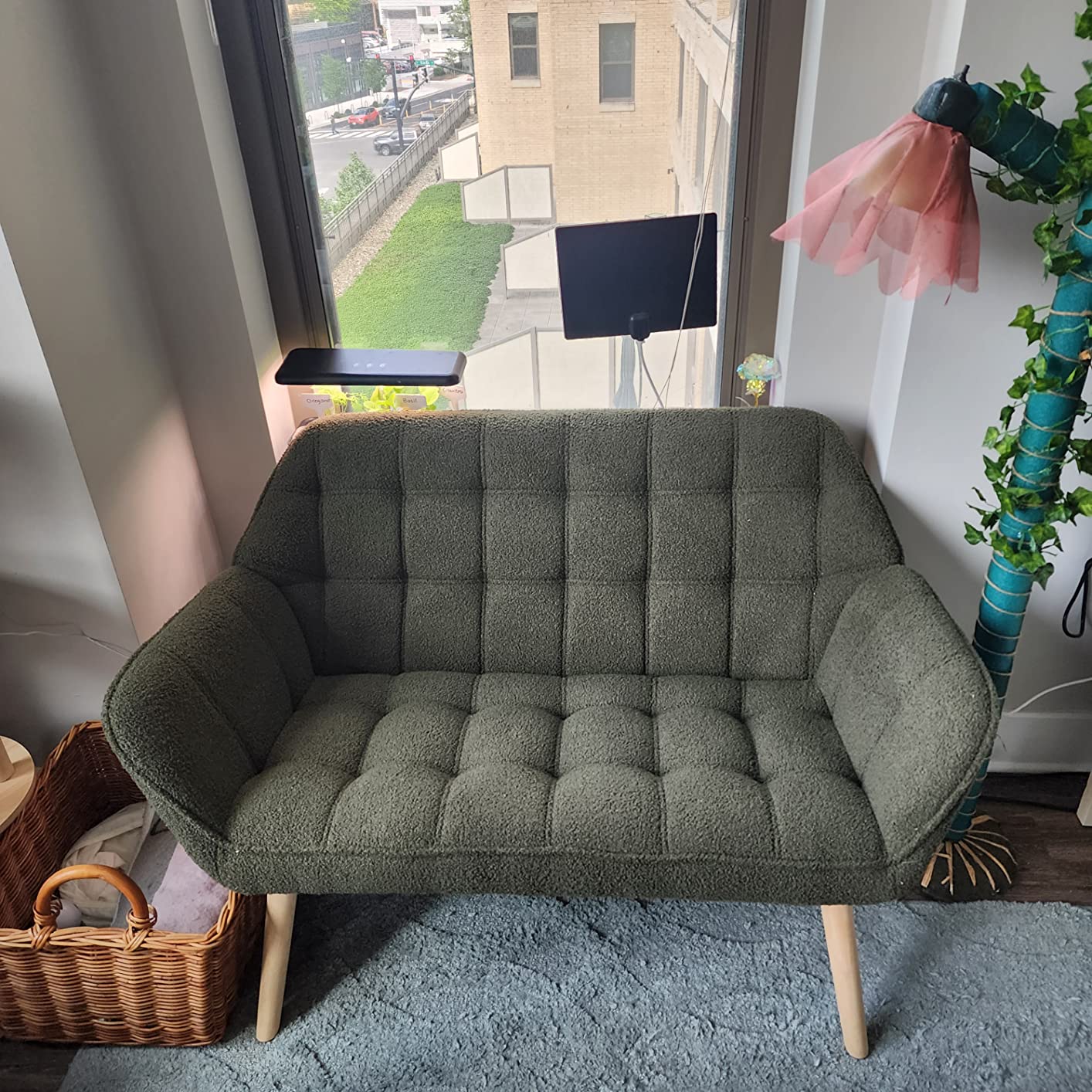 35/mo Finance ZSARTS Green Accent Chair with Ottoman, Modern Sherpa