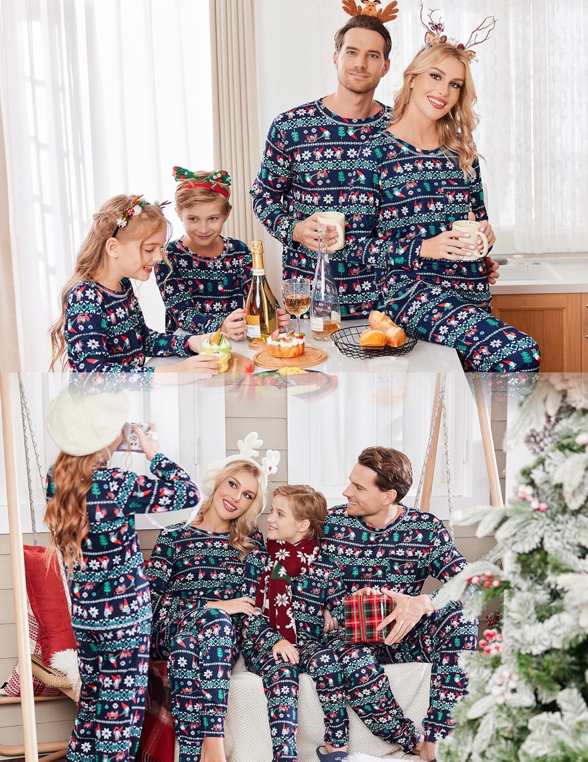 Ekouaer Pigiama Natalizio per la Famiglia Pigiama Lungo da Notte Pigiama per Il Tempo Libero Pigiama Invernale da Notte Camicia da Notte Famiglia Pigiama Outfit