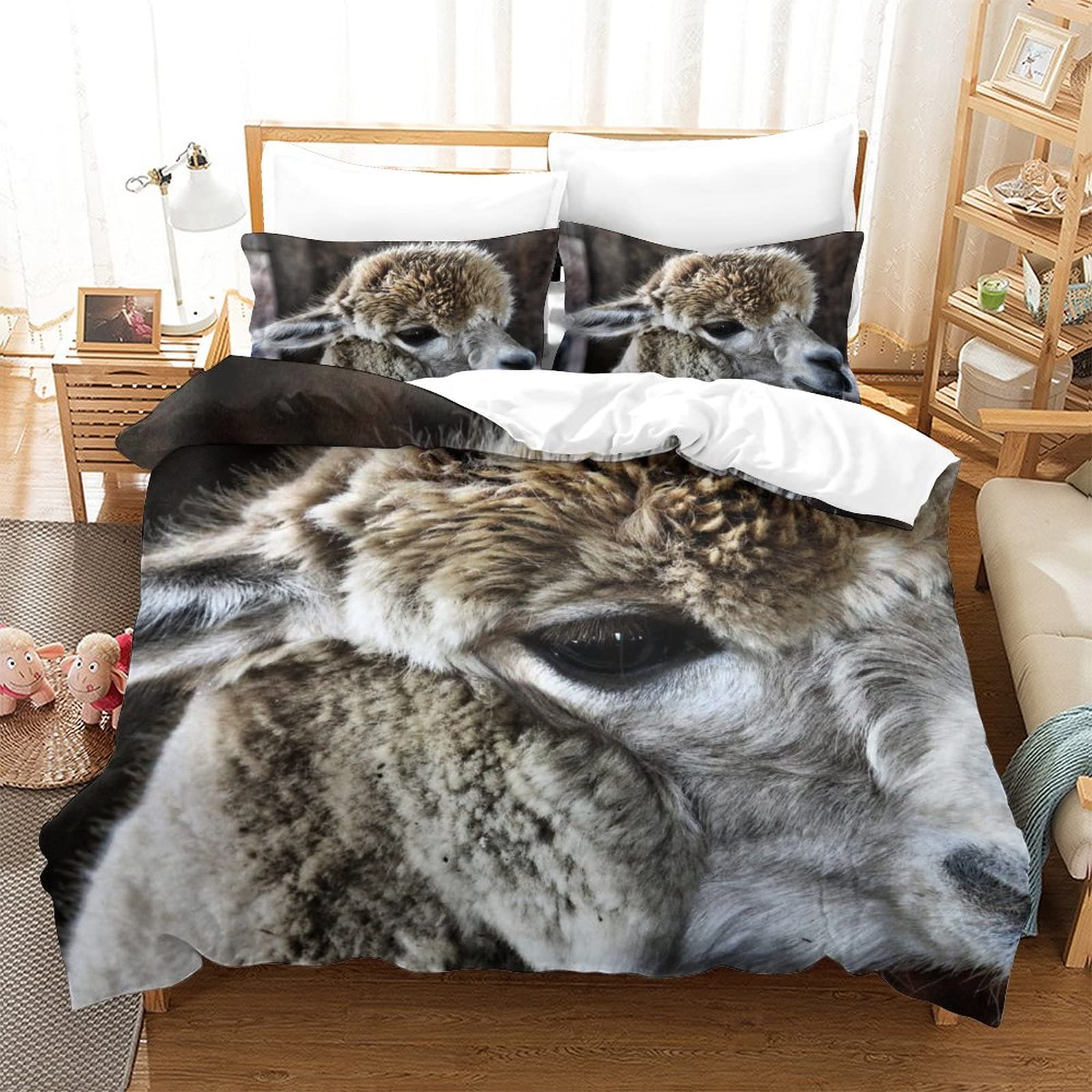 Housse de couette 3D parure de lit alpaga 220x240cm avec taies d'oreiller pour couchage grand confort