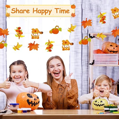 Miniatura 5 de Dayker Cartel de mapache de calabaza de otoño y guirnalda de hojas de arce, suministros reutilizables para fiestas de Acción de Gracias para