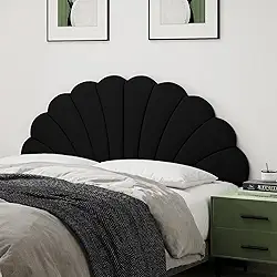 Cabeceira Queen Size apenas, suporte de parede com pétalas, tamanho queen/casal para cama ajustável, cabeceira estofada de veludo, fácil montagem, preta