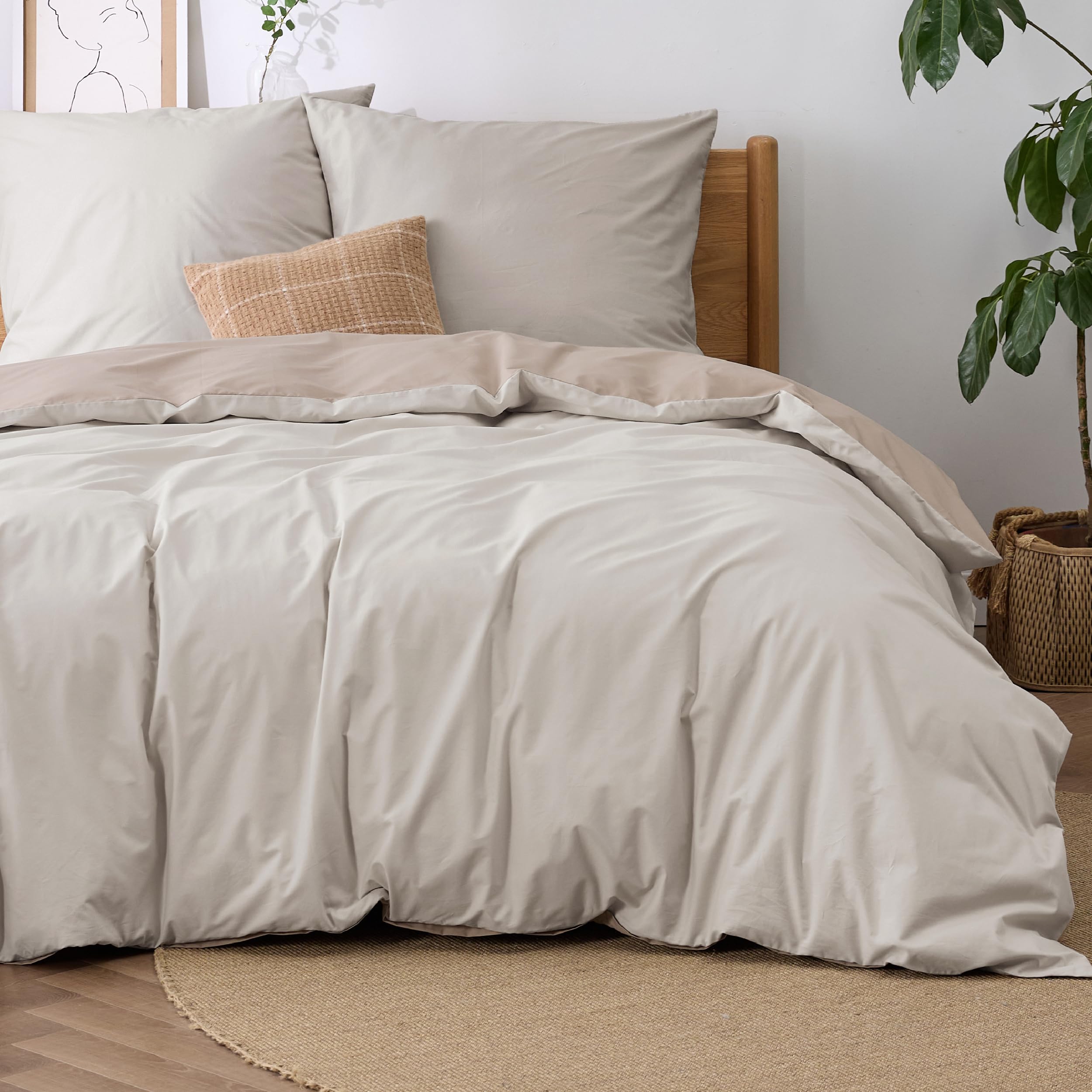 BEDSURE Bettwäsche Bettbezug Baumwolle Bettwäsche-Sets mit Kissenbezug, Duvet Cover mit Reißverschluss Einfarbig