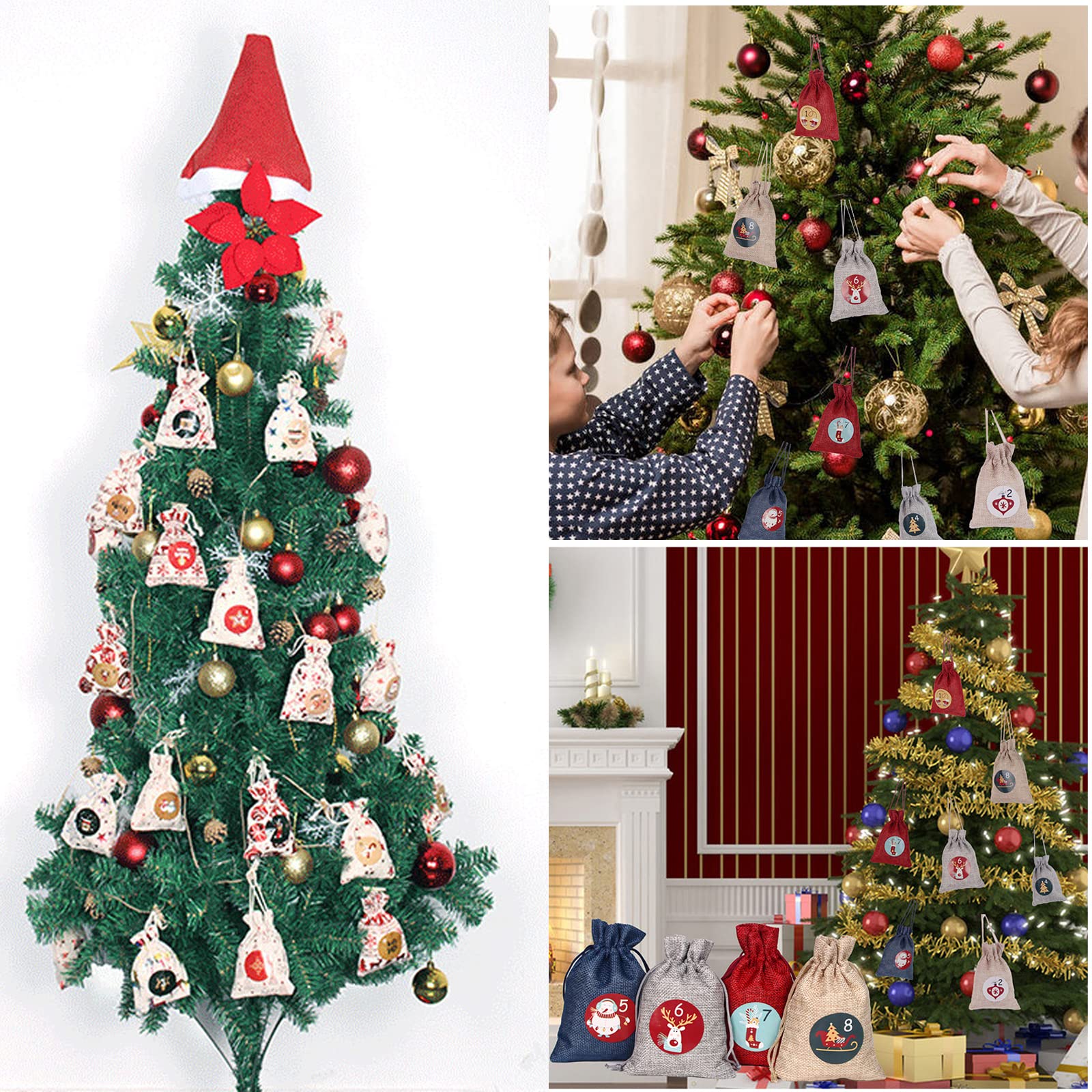 Autocollants Calendrier De L'Avent HOWAF - 192 Stickers Numérotés 1-24 - Thème Noël - Papier Kraft