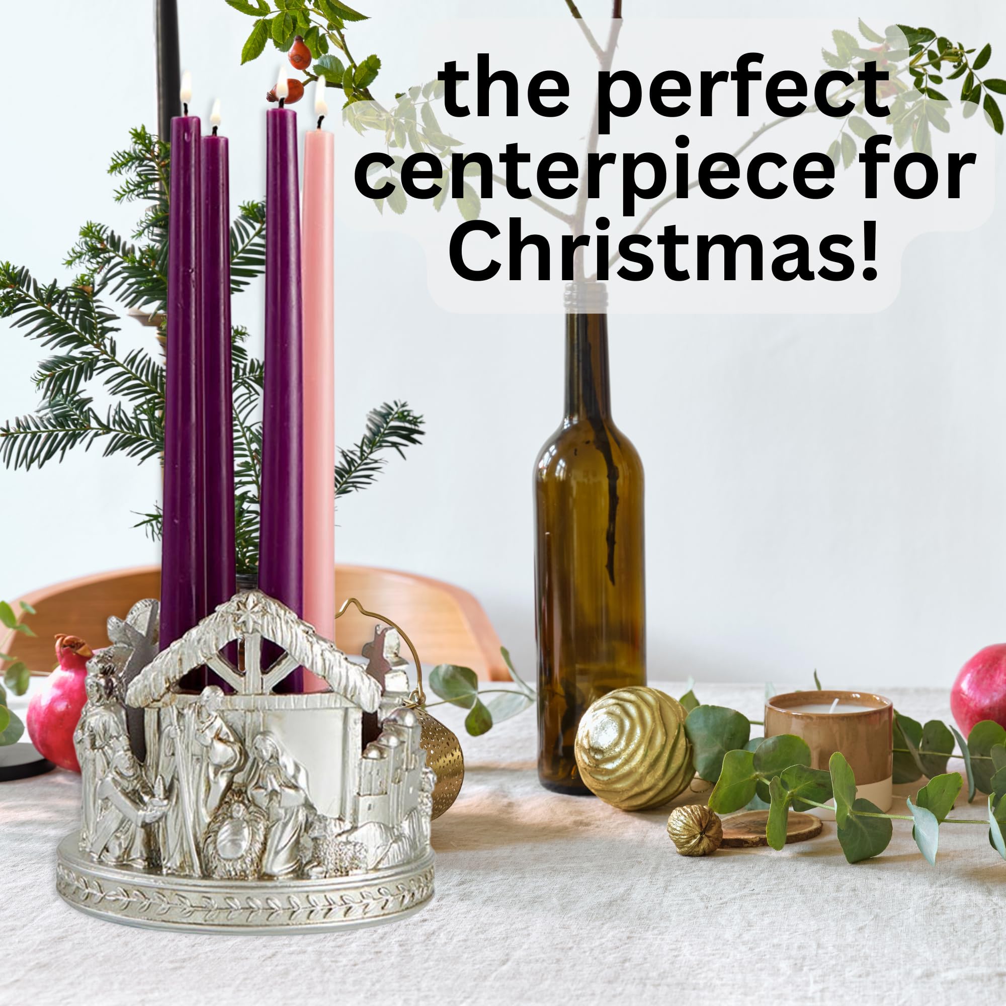 Corona de Adviento con escena de la Natividad, portavelas de cuenta regresiva de Navidad, centro de mesa de la sagrada familia, 6 x 5.25 pulgadas