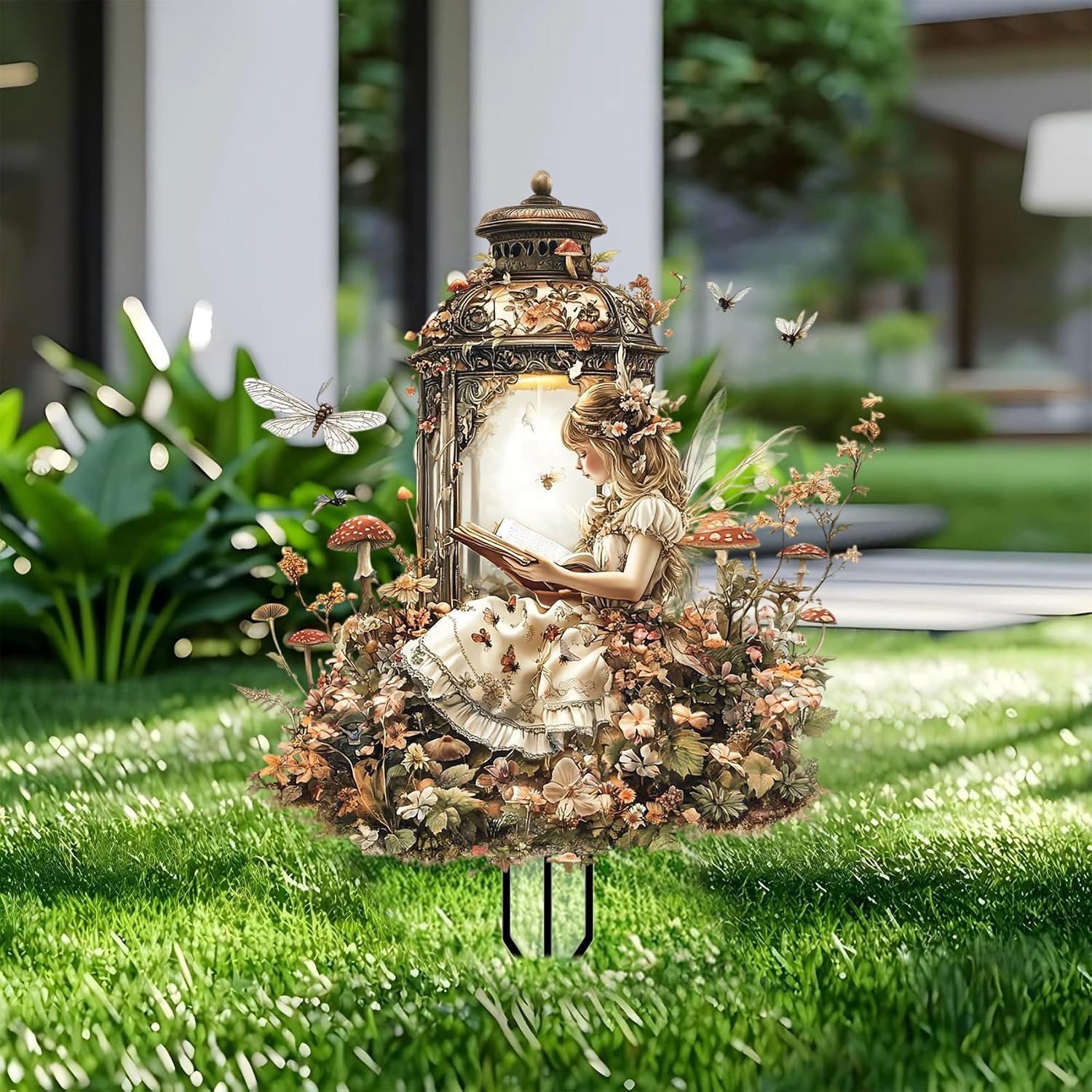 Fairy Garden Stakes Decor Yard Acrylic - 2D Spring Garden Acrylic Sign Decoration, Yard Art, Gift for Nature Lovers, for Indoor & Outdoor Flower Pots, Yard, Mini Gardens & Lawn (5.9”x5.9”) Y49