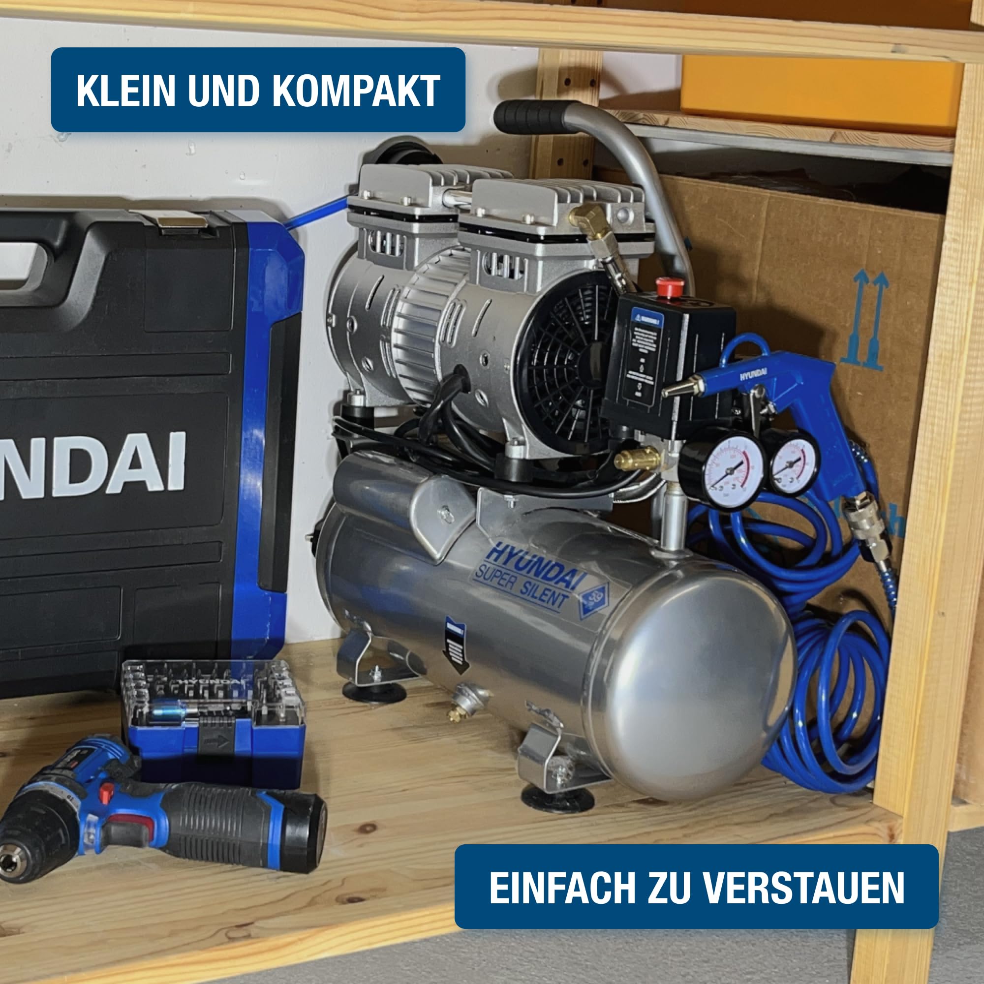 HYUNDAI Silent Kompressor SAC55751 6L 8bar ölfrei 0.55kW 93 L/Min 59dB leise
