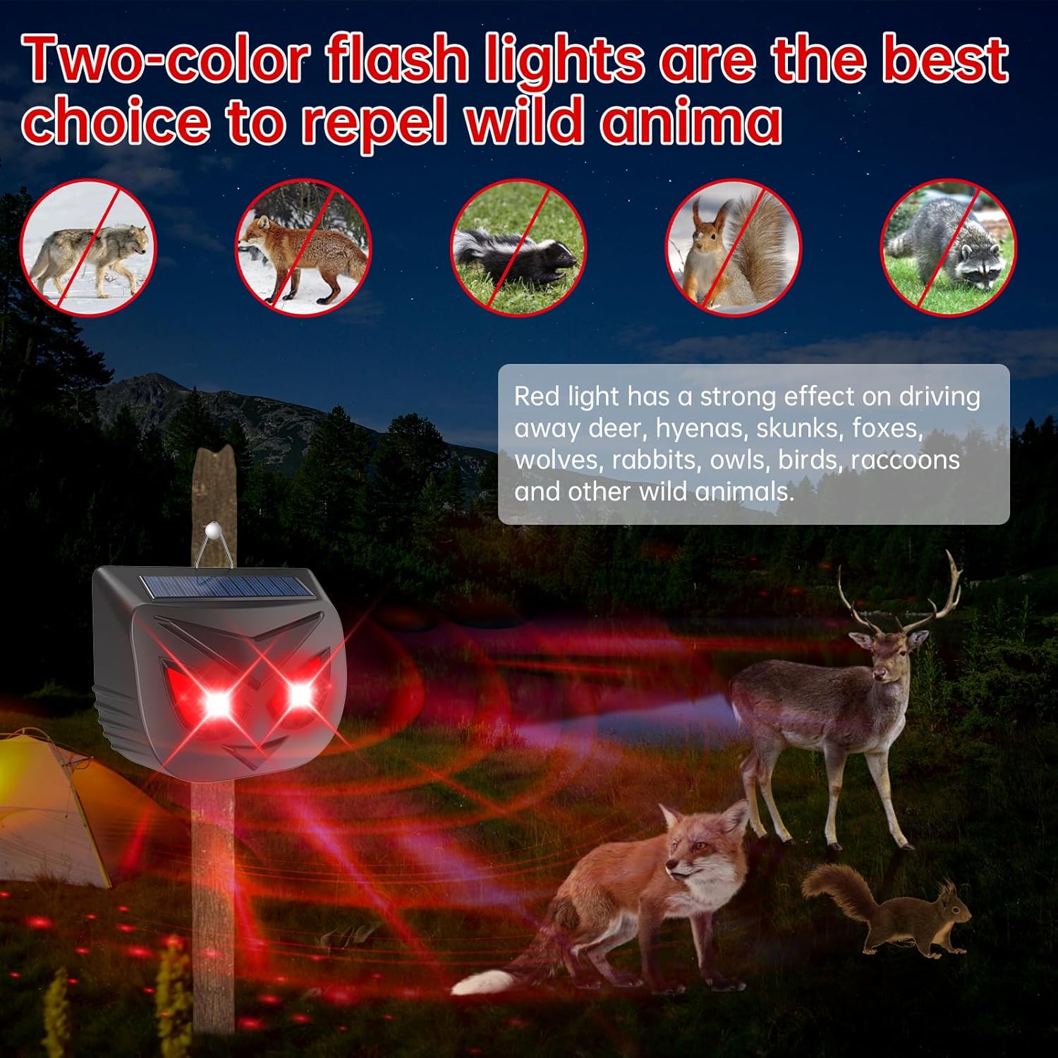 2026 Upgraded Coyote Deterrent 4 Pack Solar Nocturnal Animal Repeller Outdoor Predator Guard with Red LED Lights Waterproof Raccoon Skunk Deer Fox Repellent for Chicken Coop,Farm,Yard & Garden