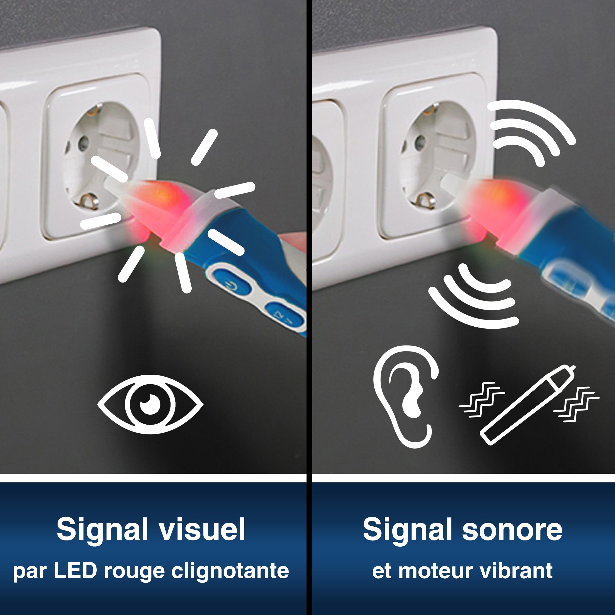 PeakTech 1032 AC Détecteur de tension sans contact [+LED Signal Lampe & Vibration] Plage de fonctionnement 12-1000 V AC, Détecteur de ligne, Détecteur de ligne