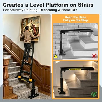 Ladder Levelers for Stairs, Heavy-Duty Ladder Extender with Stair Ladder Platform, 11.8-18 Adjustable Ladder Leveler, Non-Slip Mat, Fits 27 Feet Spacing
