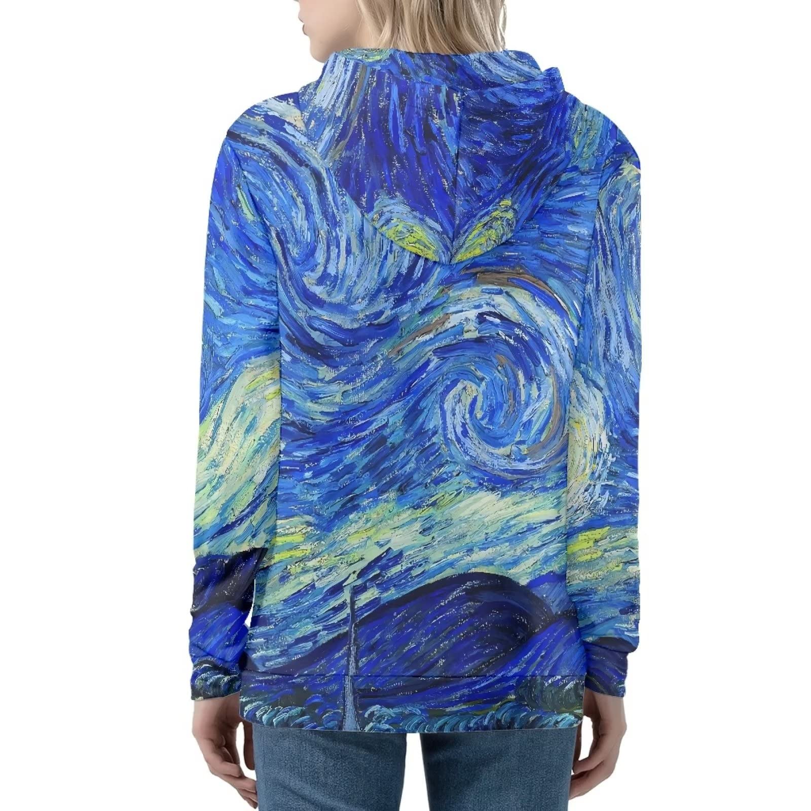 Xoenoiee Stampa 3d Donne Zip Up Felpe Felpa Giacca Manica Lunga Camicie Streetwear Pullover Top Con Tasca, Notte stellata, M
