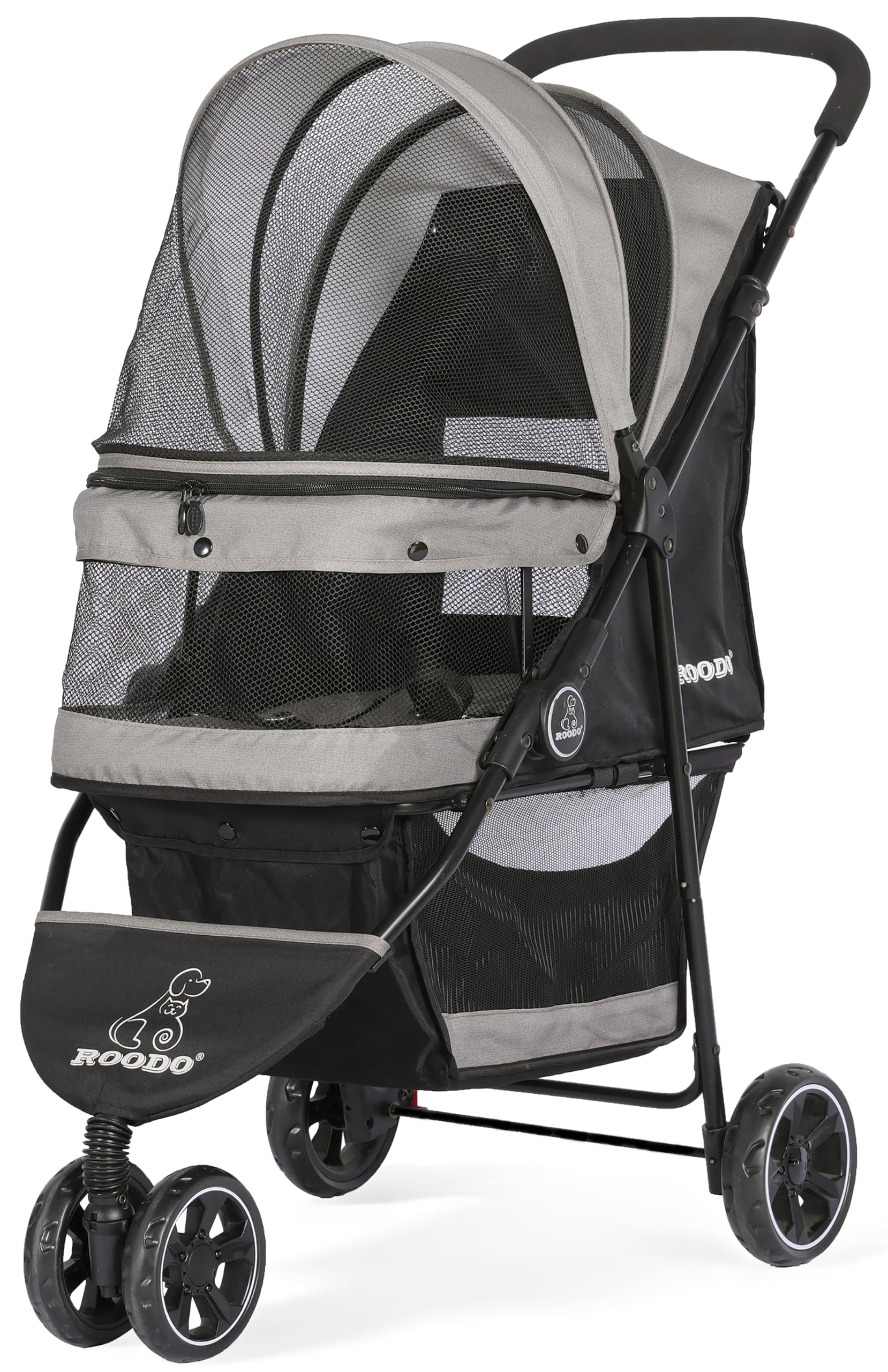 ROODO Escort - Cochecito de 3 ruedas para perros pequeños/medianos, gatos, el mejor cochecito ligero, plegable, portátil, compacto, todo terreno, sistema de equipo para mascotas, cachorro, perro,