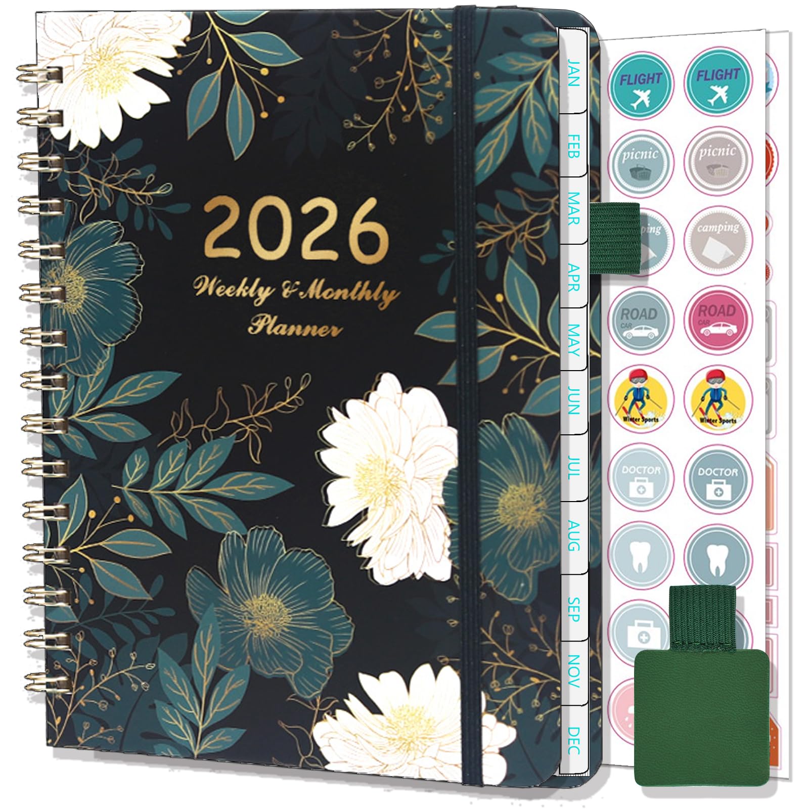 NEYSA Agenda 2026 Weekplanner A5 Week om te bekijken - januari - dec 2026 - Wekelijkse maandelijkse academische planner met penlus, planstickers, maandelijkse tabbladen, achterzak, spiraalgebonden